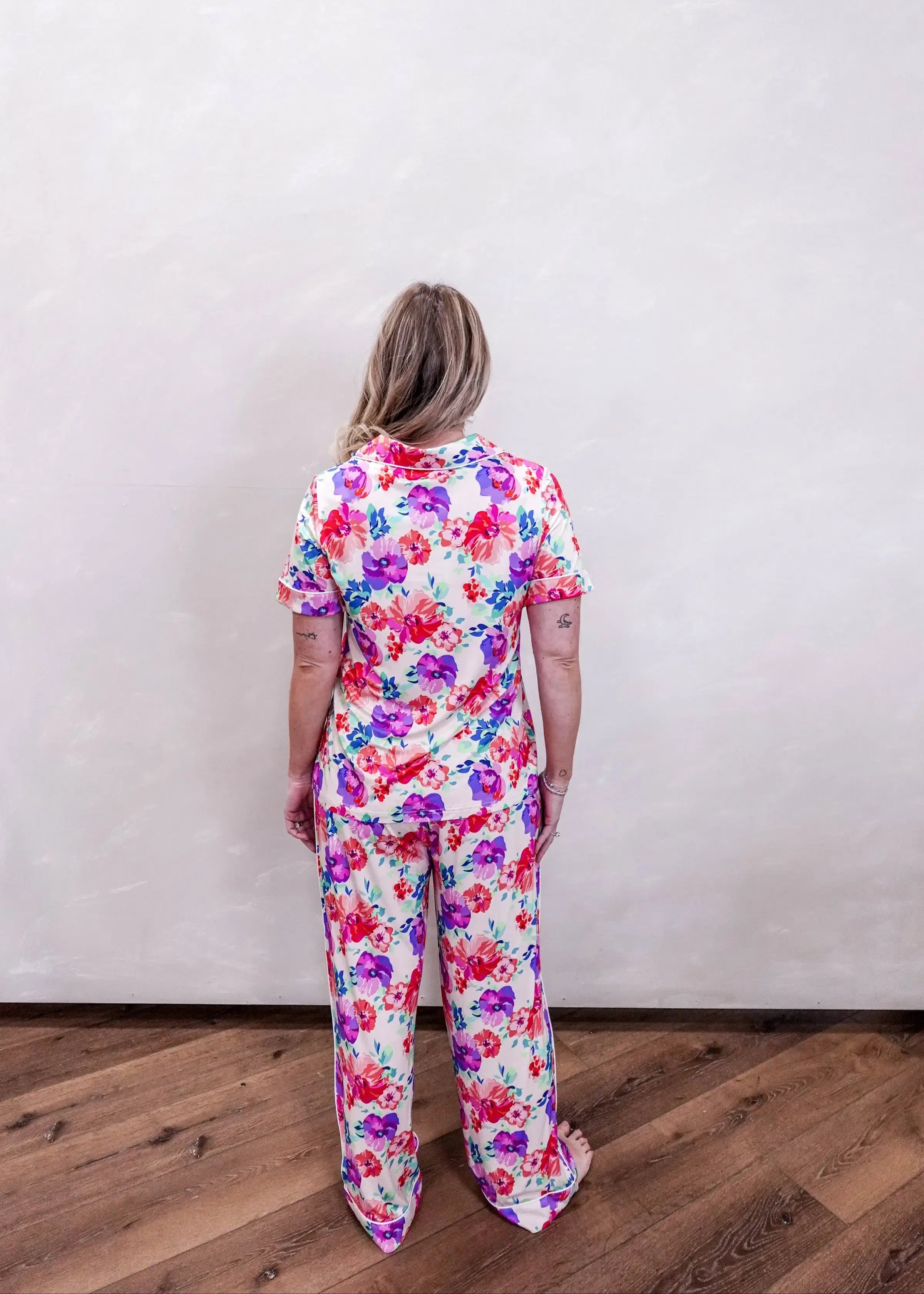 Short Sleeve Button Up Top/Straight Pant PJ Set - Bamboo | Blooming Love