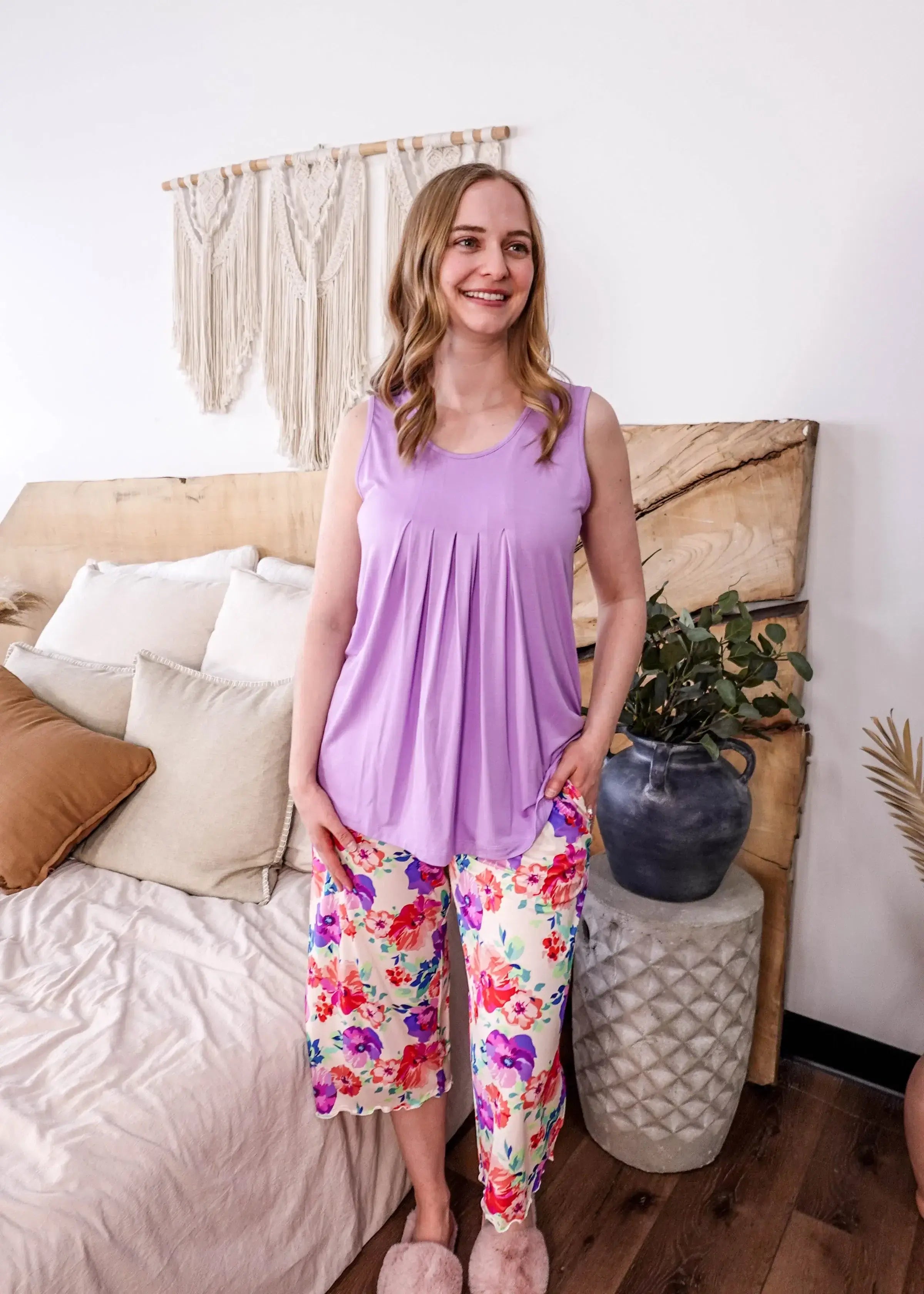Tank Top/Flutter Capri PJ Set Bamboo | Lilac/ Blooming Love