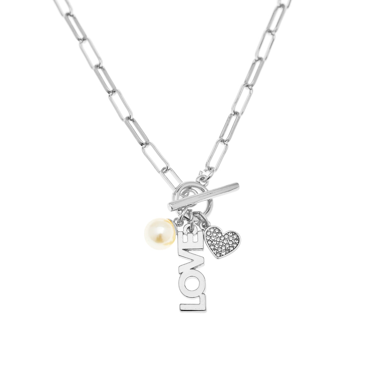 Foxy Originals PSILY Love Charm Necklace Silver charm cluster close-up — Cloud Nine Pajamas