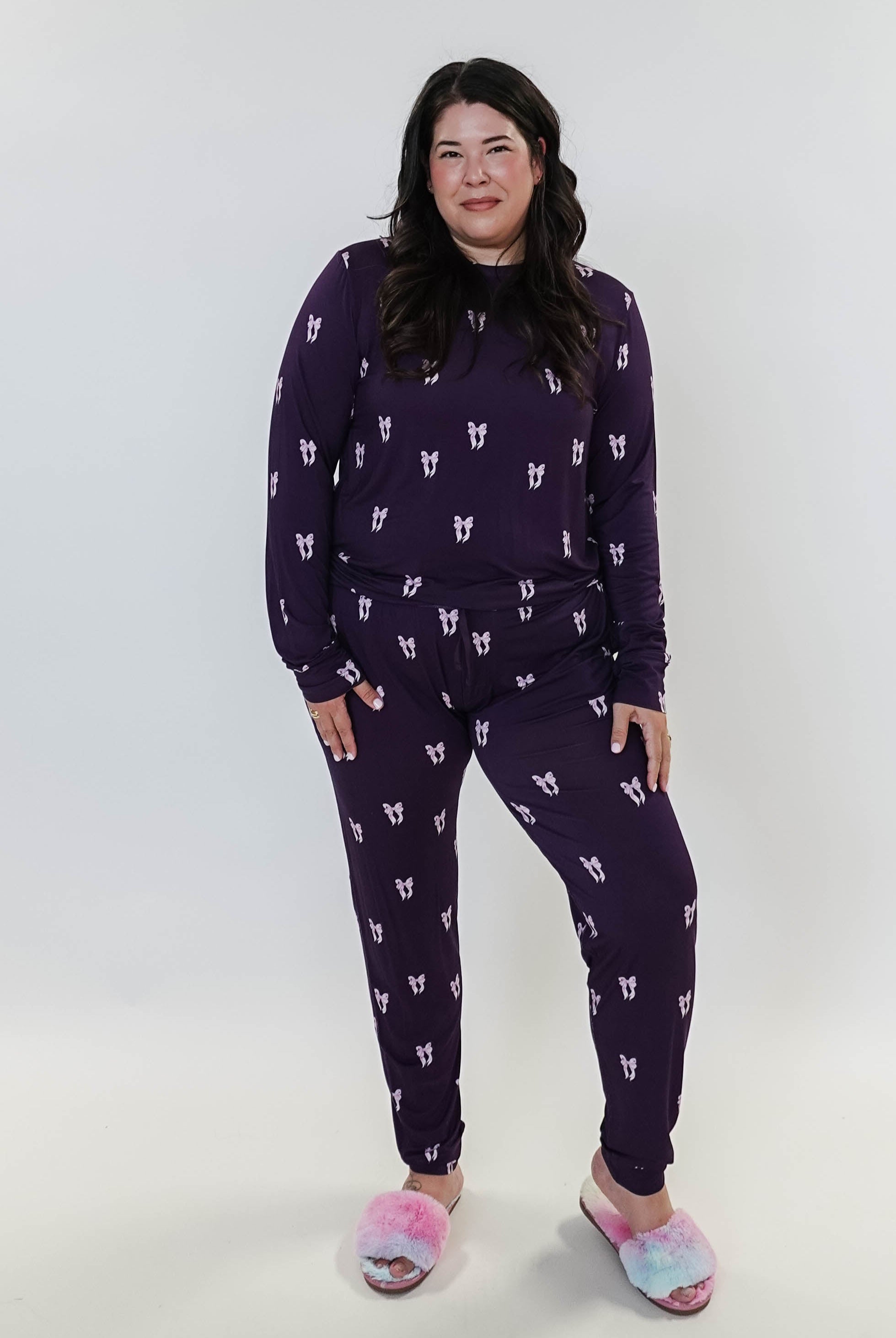 women's loungewear jogger set purple with bows bamboo GEORGIA RYLAN plus size
