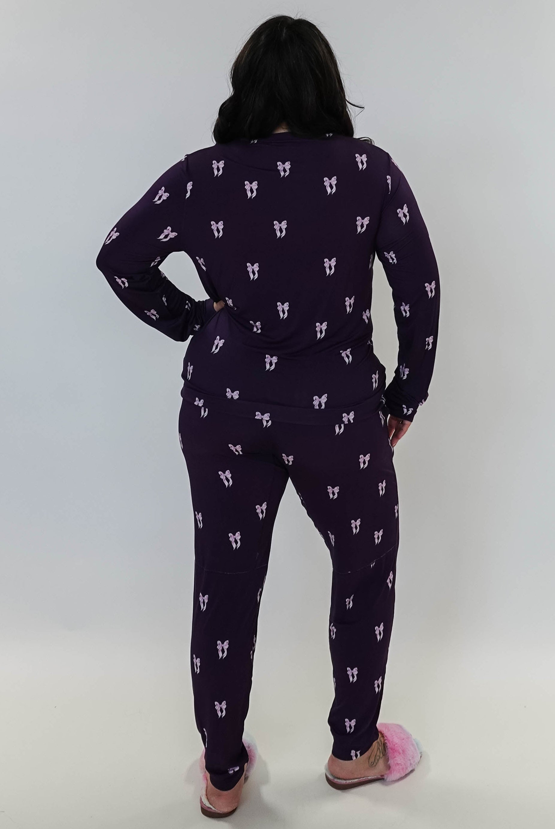 women's loungewear jogger set purple with bows bamboo GEORGIA RYLAN plus size