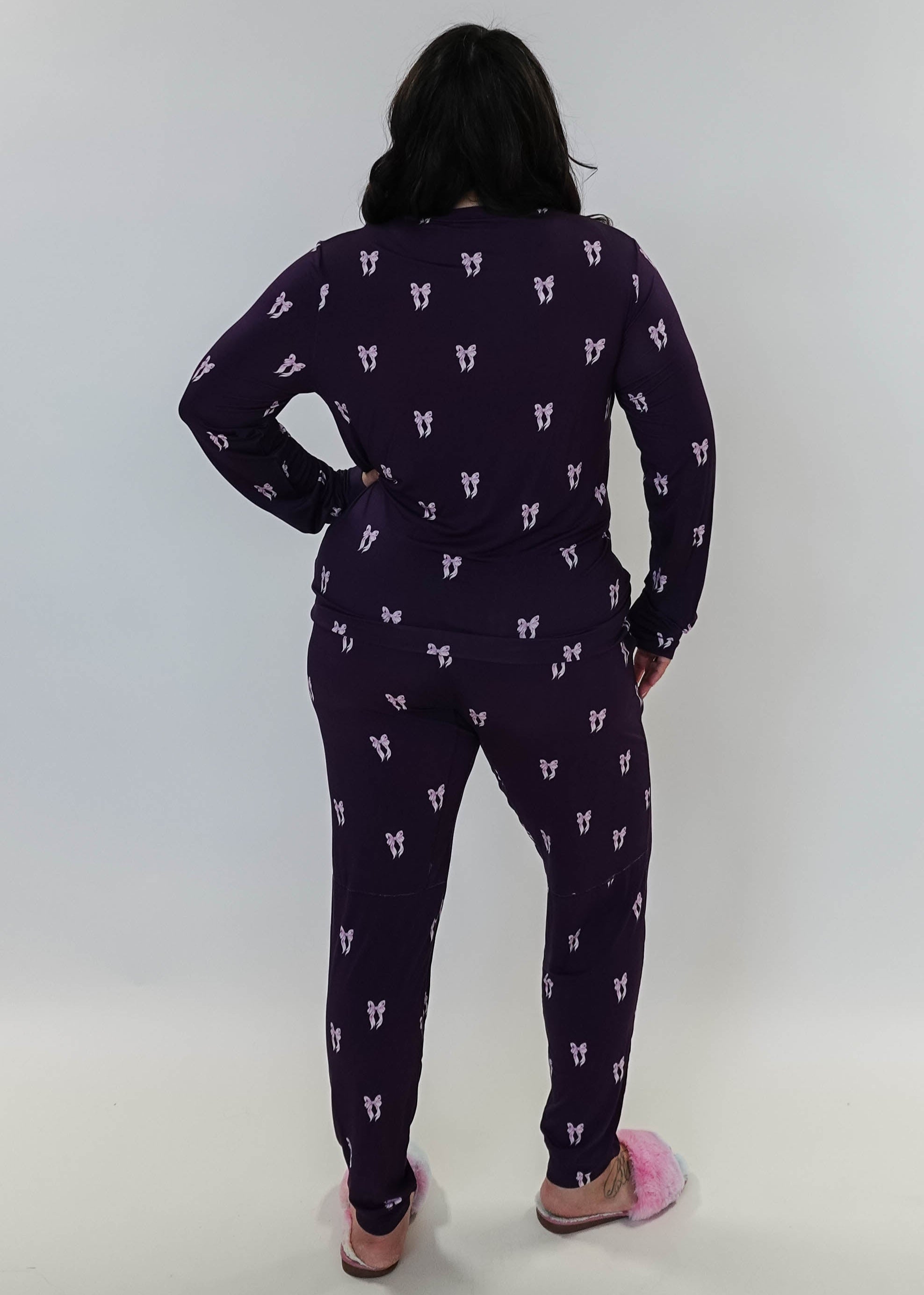 women's loungewear jogger set purple with bows bamboo GEORGIA RYLAN plus size