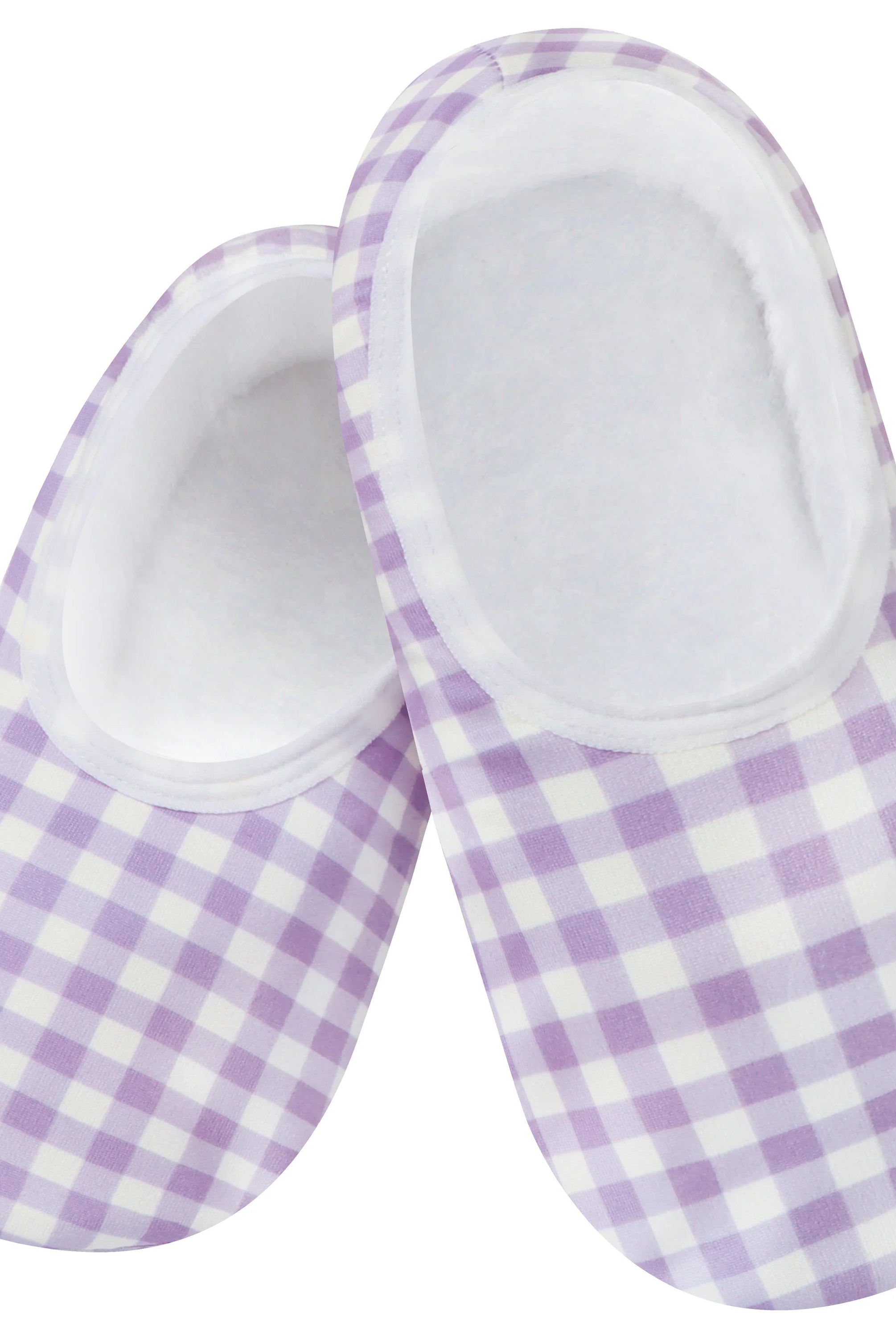 Snoozies Skinnies Lightweight Slipper Socks in Purple Gingham Print - Non-skid Sole