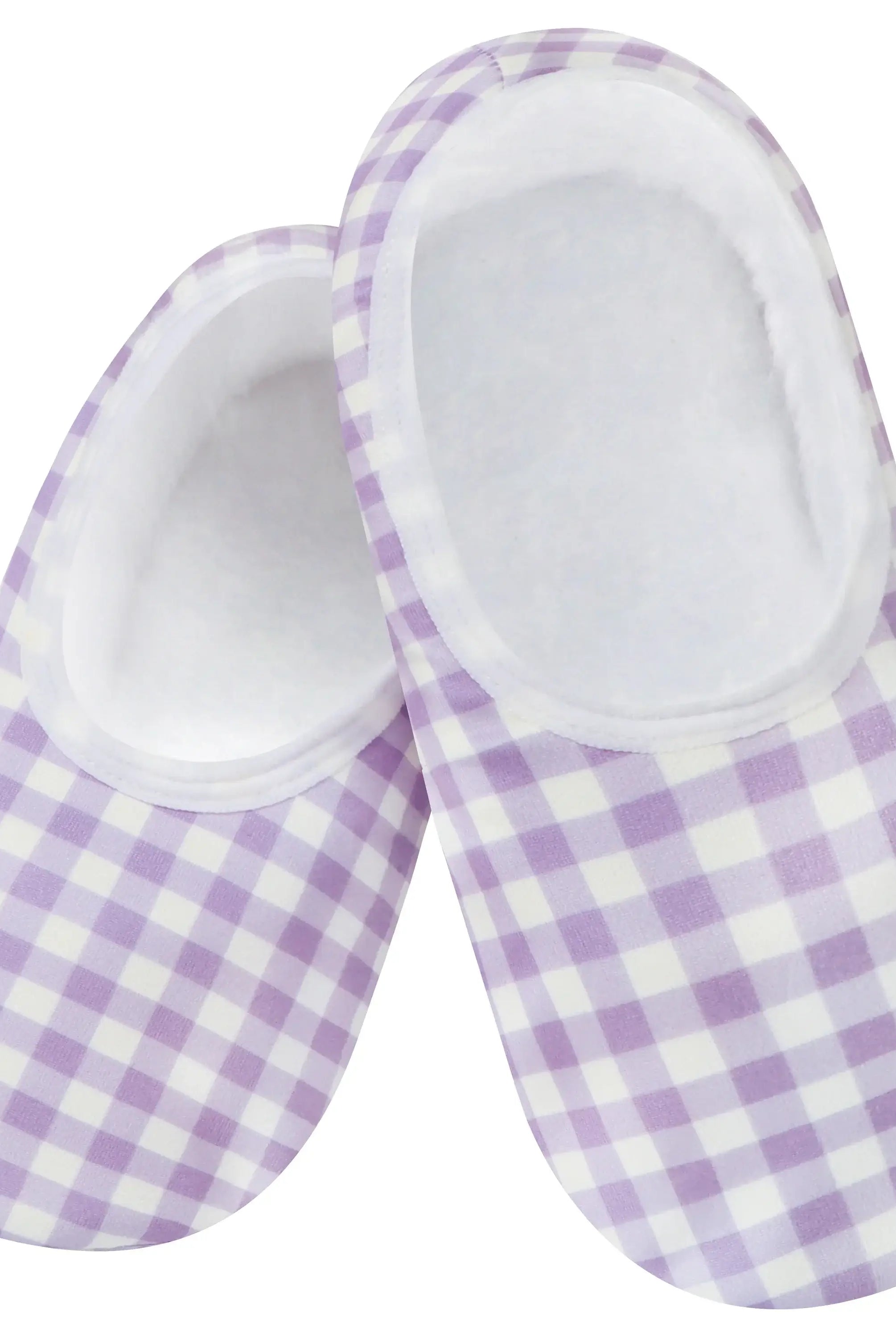 Snoozies Skinnies Lightweight Slipper Socks in Purple Gingham Print - Non-skid Sole