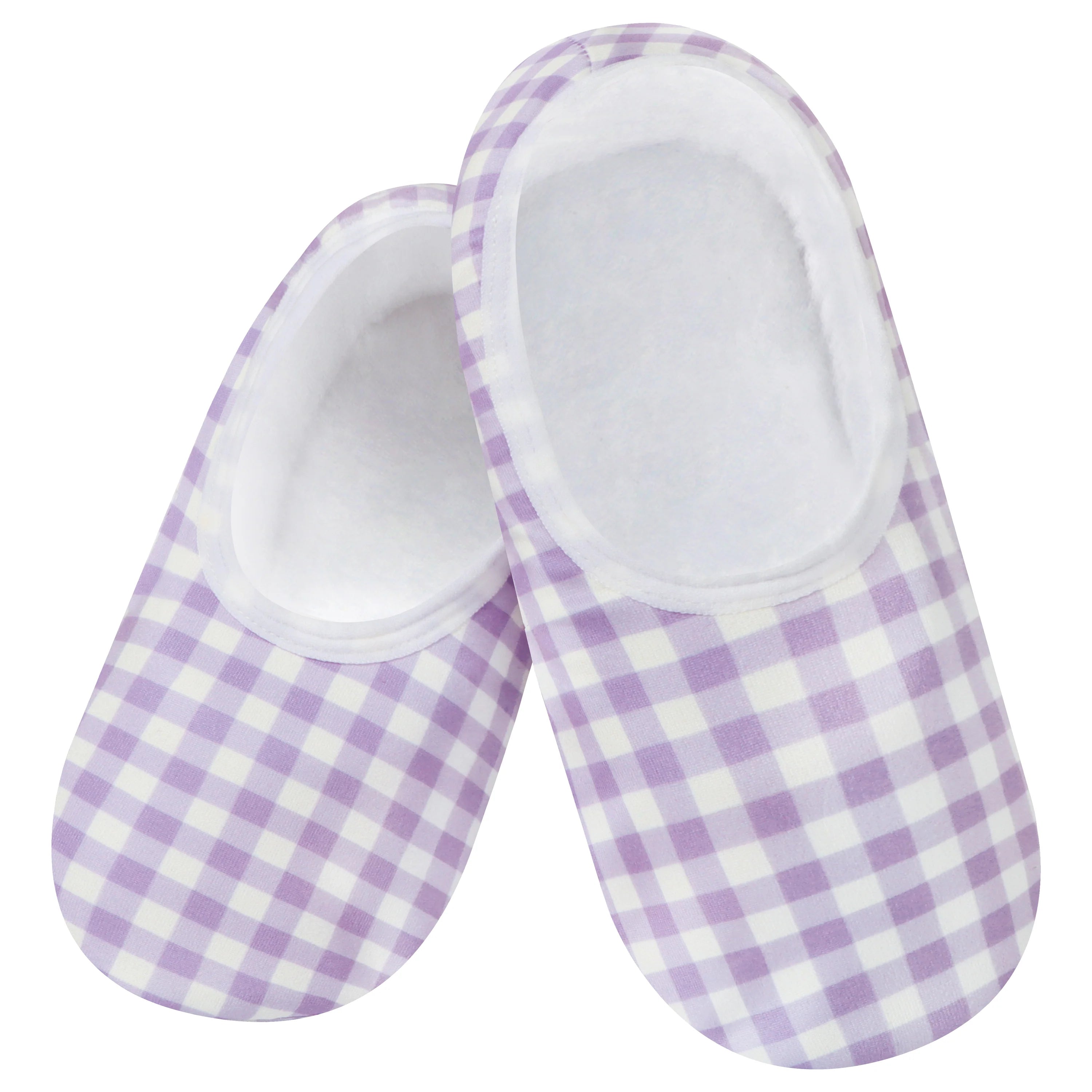 Snoozies Skinnies Lightweight Slipper Socks in Purple Gingham Print - Non-skid Sole