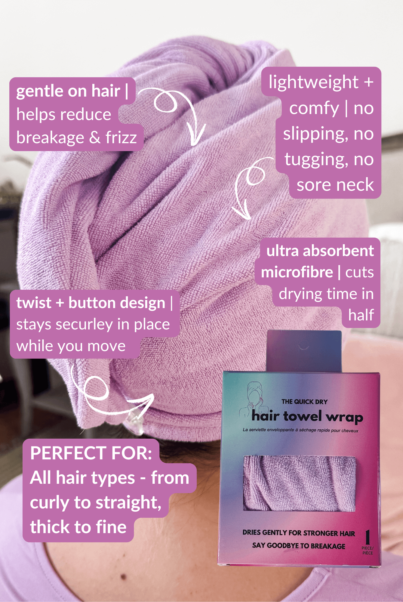 Remove It Quick Dry Microfiber Hair Towel Wrap – Anti-Frizz