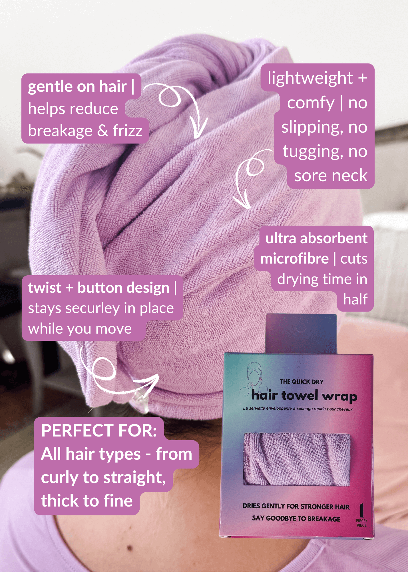 Remove It Quick Dry Microfiber Hair Towel Wrap – Anti-Frizz