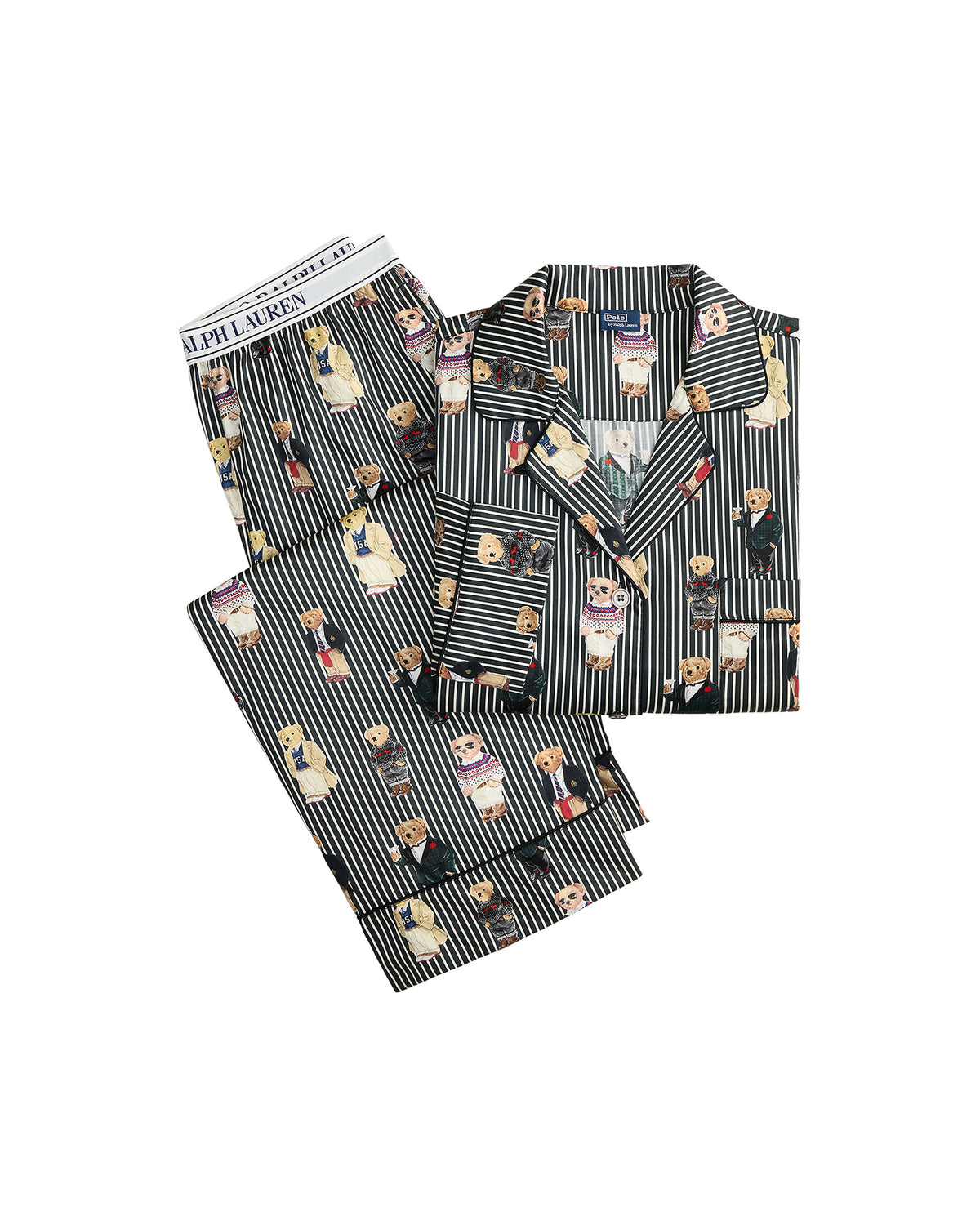 Polo Ralph Lauren Madison Bear Striped Cotton Sateen Pajama Set folded off-figure — Cloud Nine Pajamas Edmonton