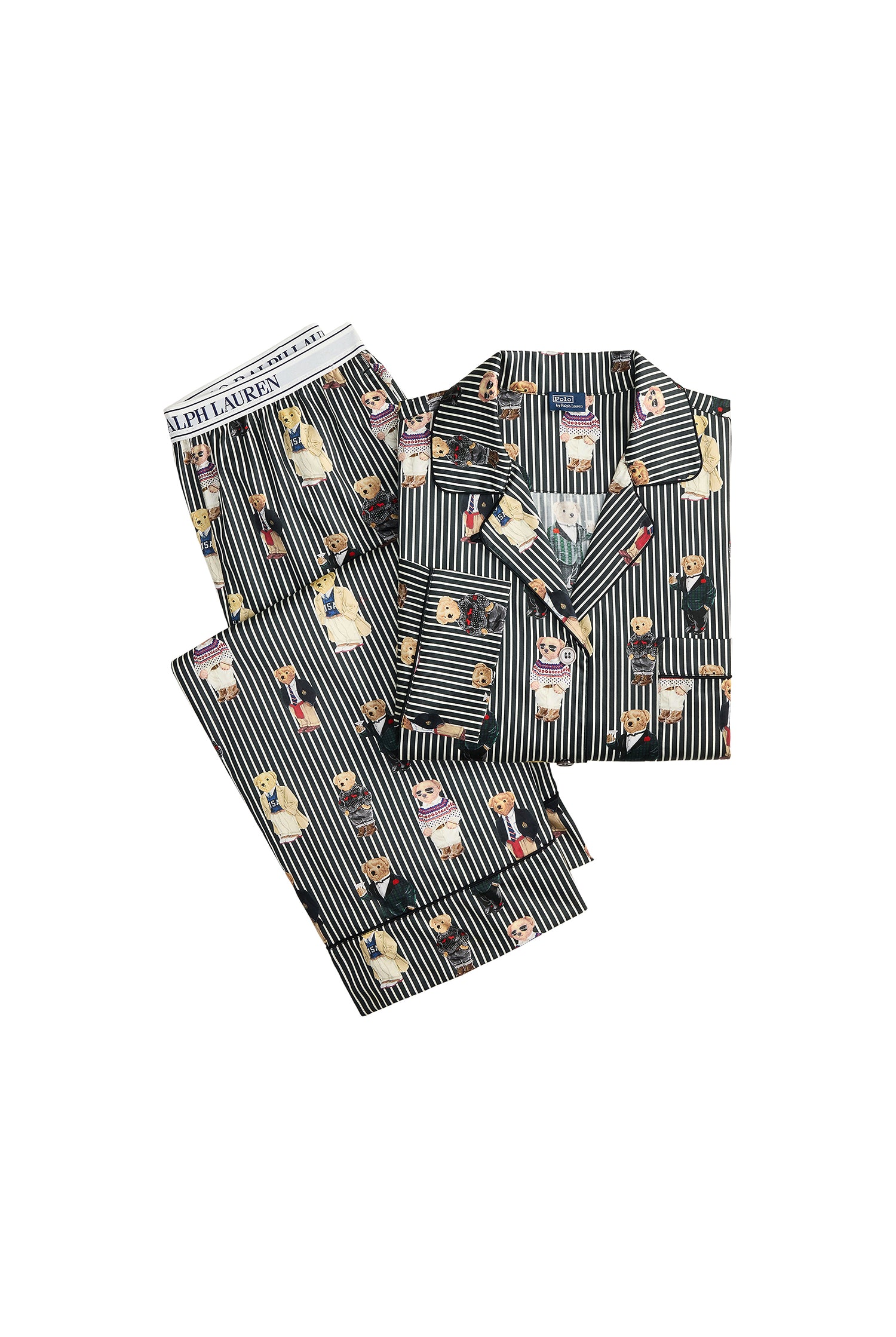 Polo Ralph Lauren Madison Bear Striped Cotton Sateen Pajama Set folded off-figure — Cloud Nine Pajamas Edmonton