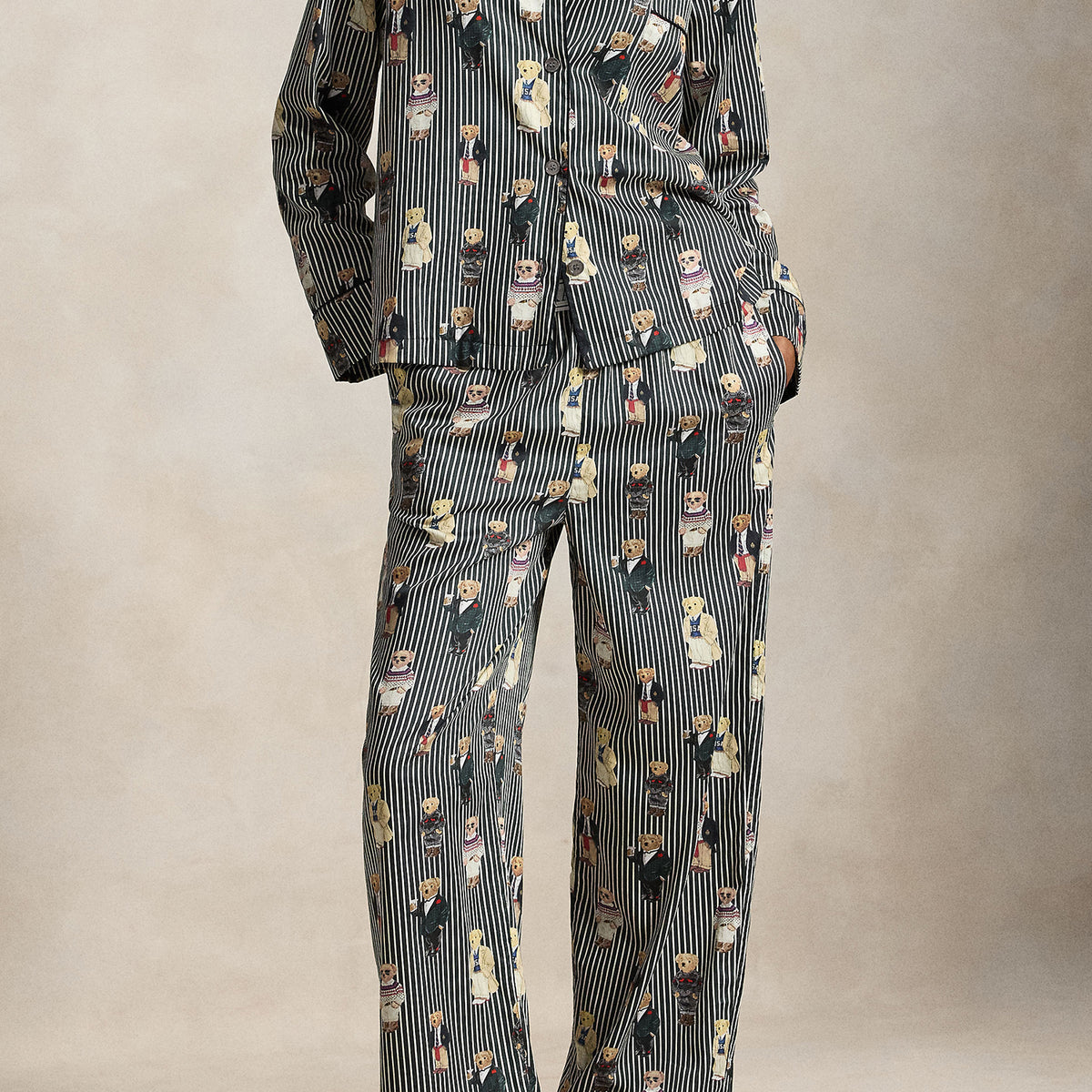 Polo Ralph Lauren Madison Bear Striped Cotton Sateen Pajama Set lifestyle — Cloud Nine Pajamas Edmonton