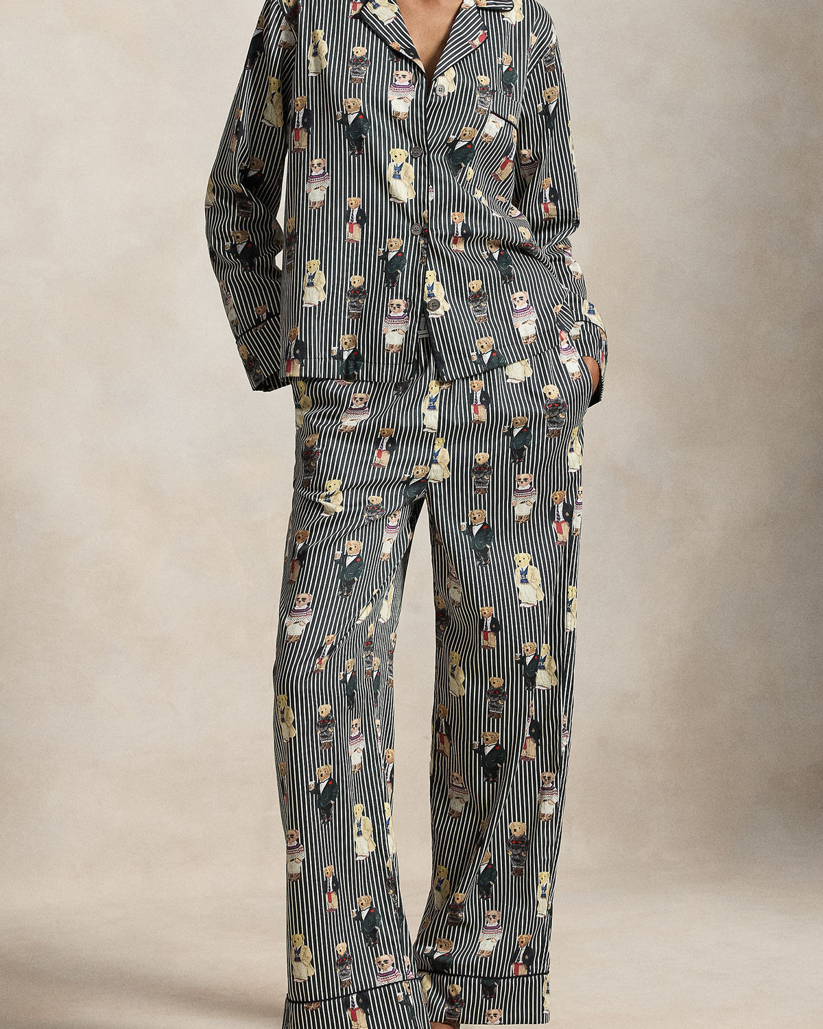 Polo Ralph Lauren Madison Bear Striped Cotton Sateen Pajama Set lifestyle — Cloud Nine Pajamas Edmonton