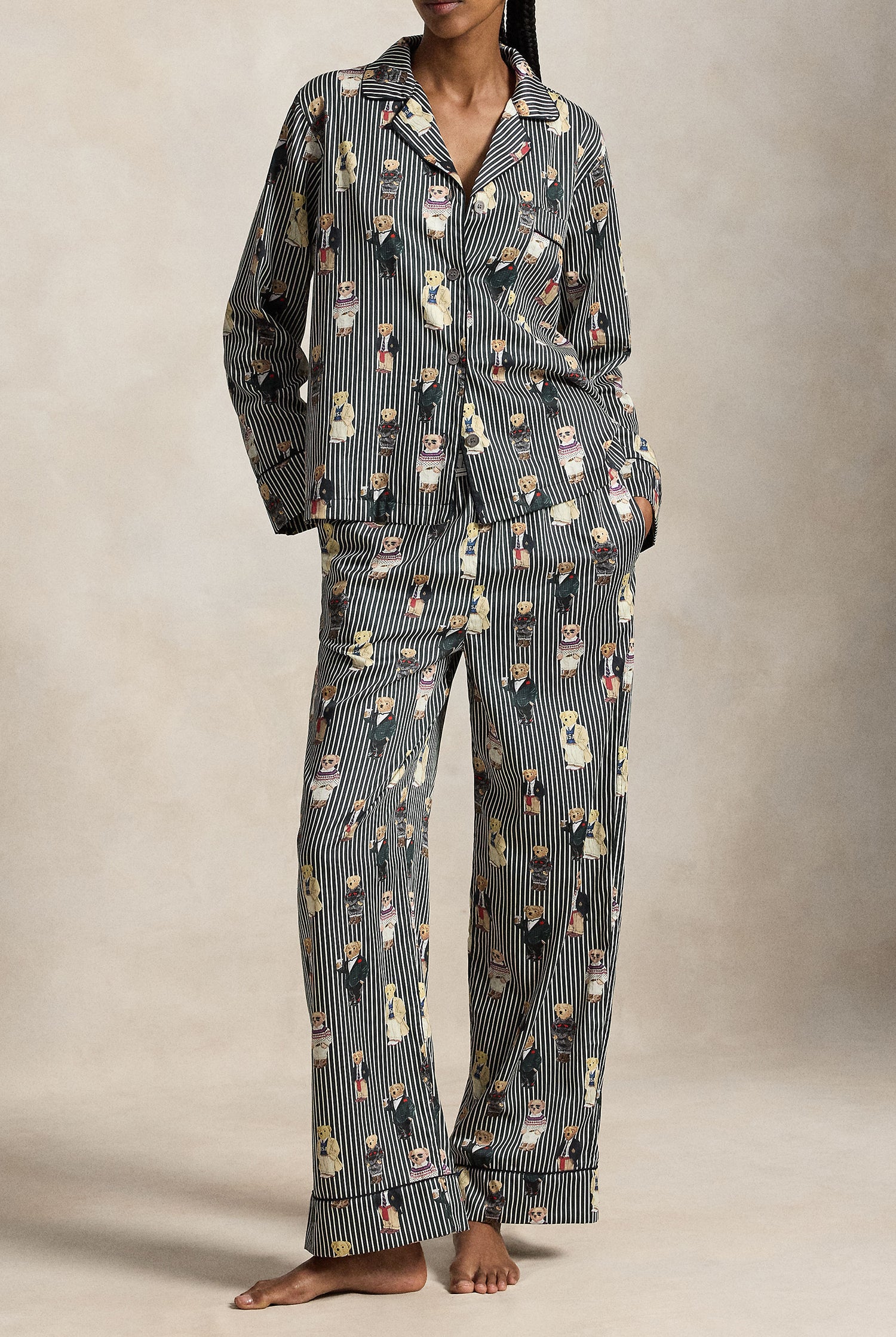 Polo Ralph Lauren Madison Bear Striped Cotton Sateen Pajama Set lifestyle — Cloud Nine Pajamas Edmonton