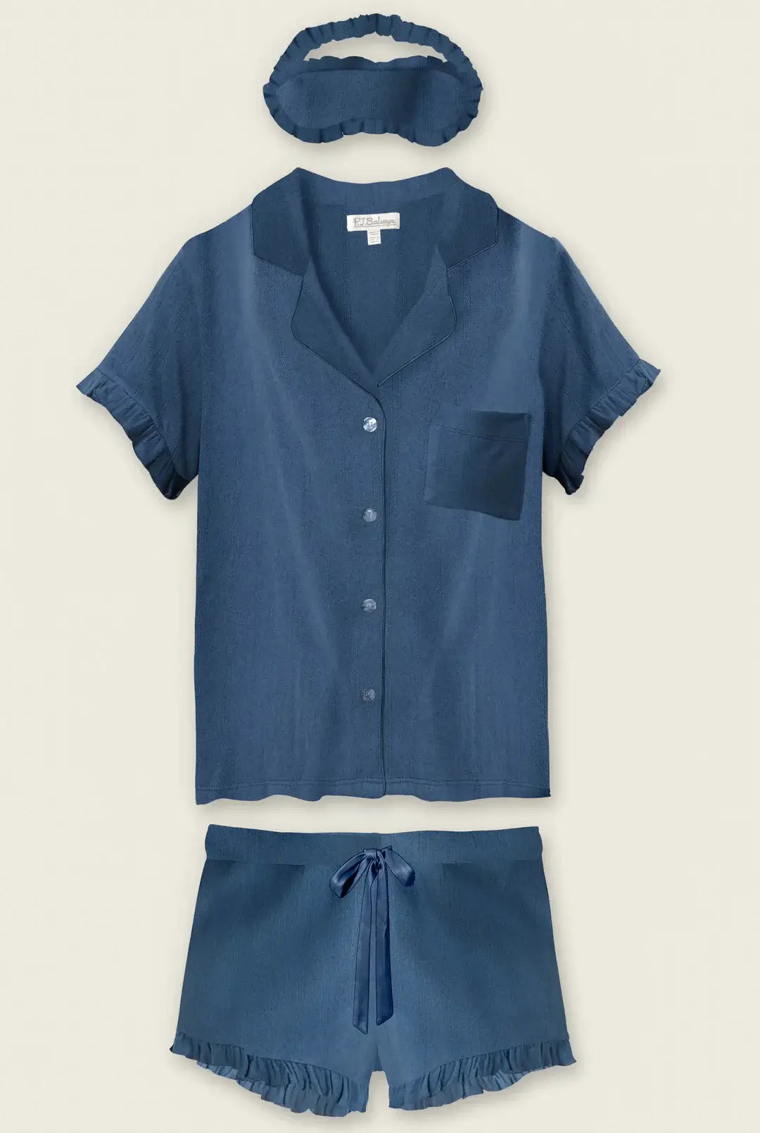 Pointelle Essentials Deep Sea 3-Piece Shorts Set PJ Salvage featuring a short-sleeve top, shorts, and matching headband.