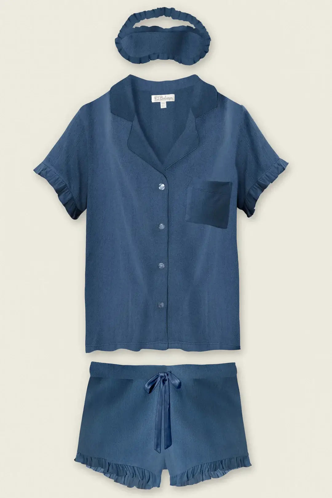Pointelle Essentials Deep Sea 3-Piece Shorts Set PJ Salvage featuring a short-sleeve top, shorts, and matching headband.