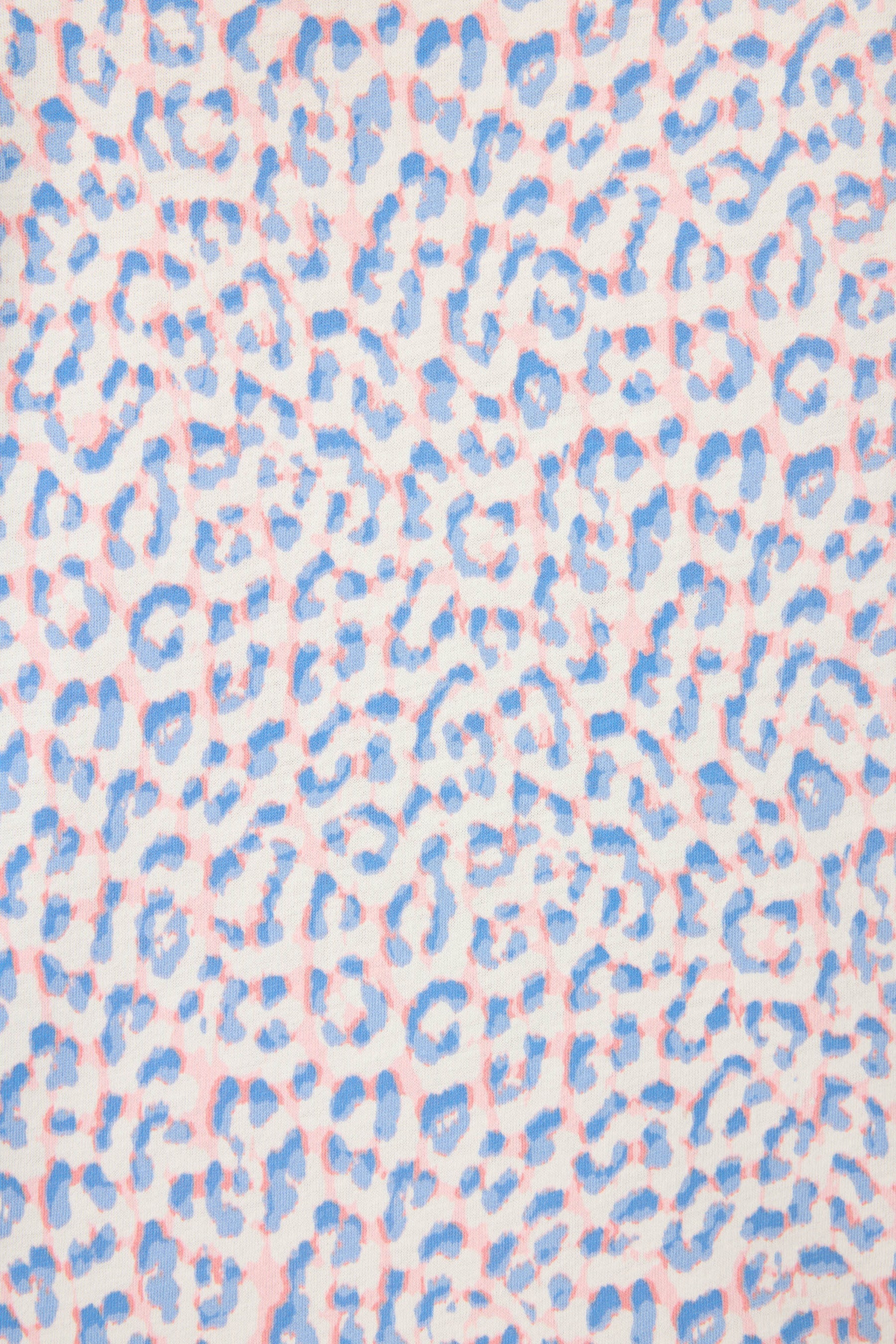 Leopard print pattern featuring pastel sky-blue and soft-coral hues for the Whimsy Walk On The Wild Side PJ Set.