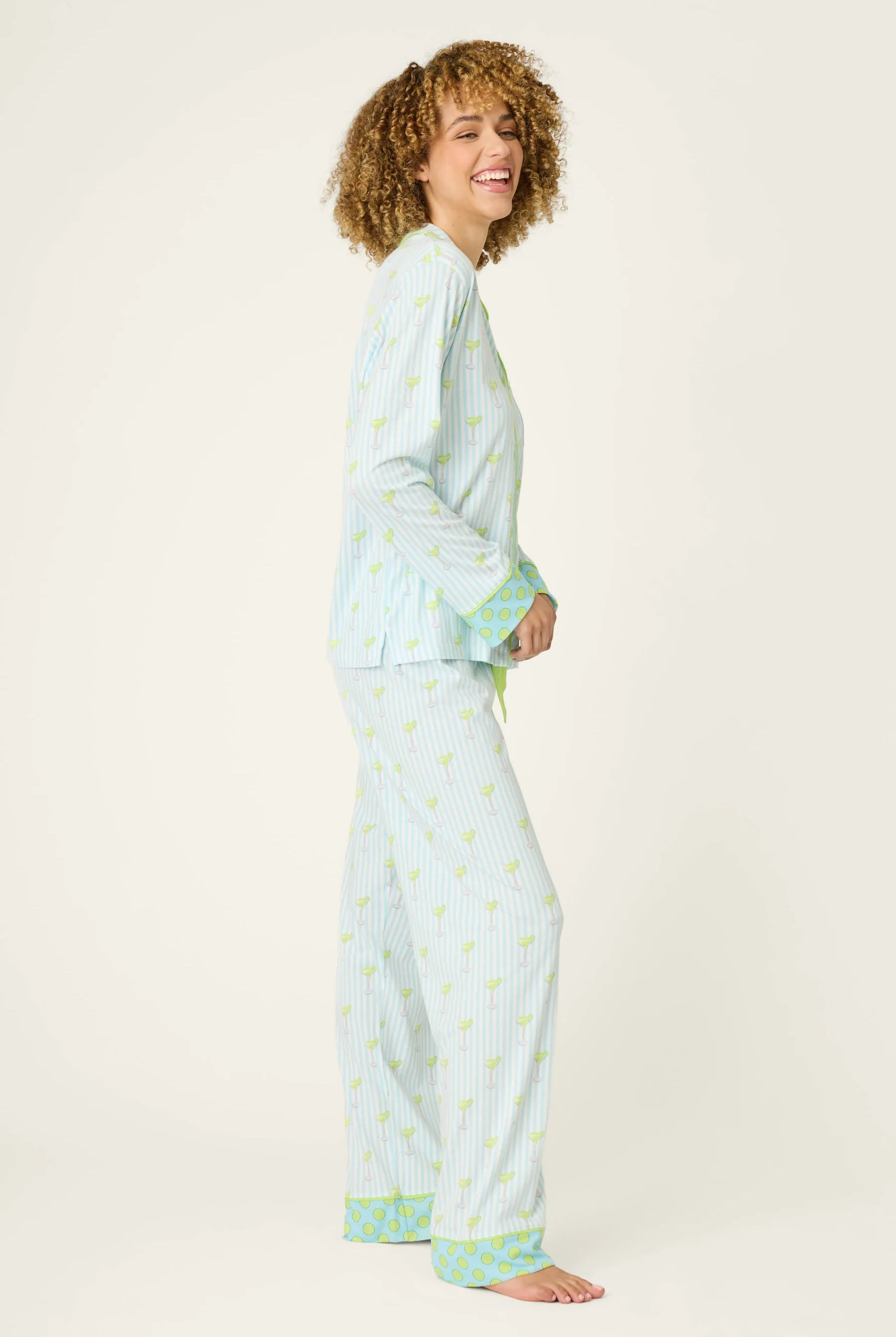 Playful Prints Cotton-Modal Long Sleeve Pajama Set by PJ Salvage in Salty Cadillac Light Blue Margarita Print