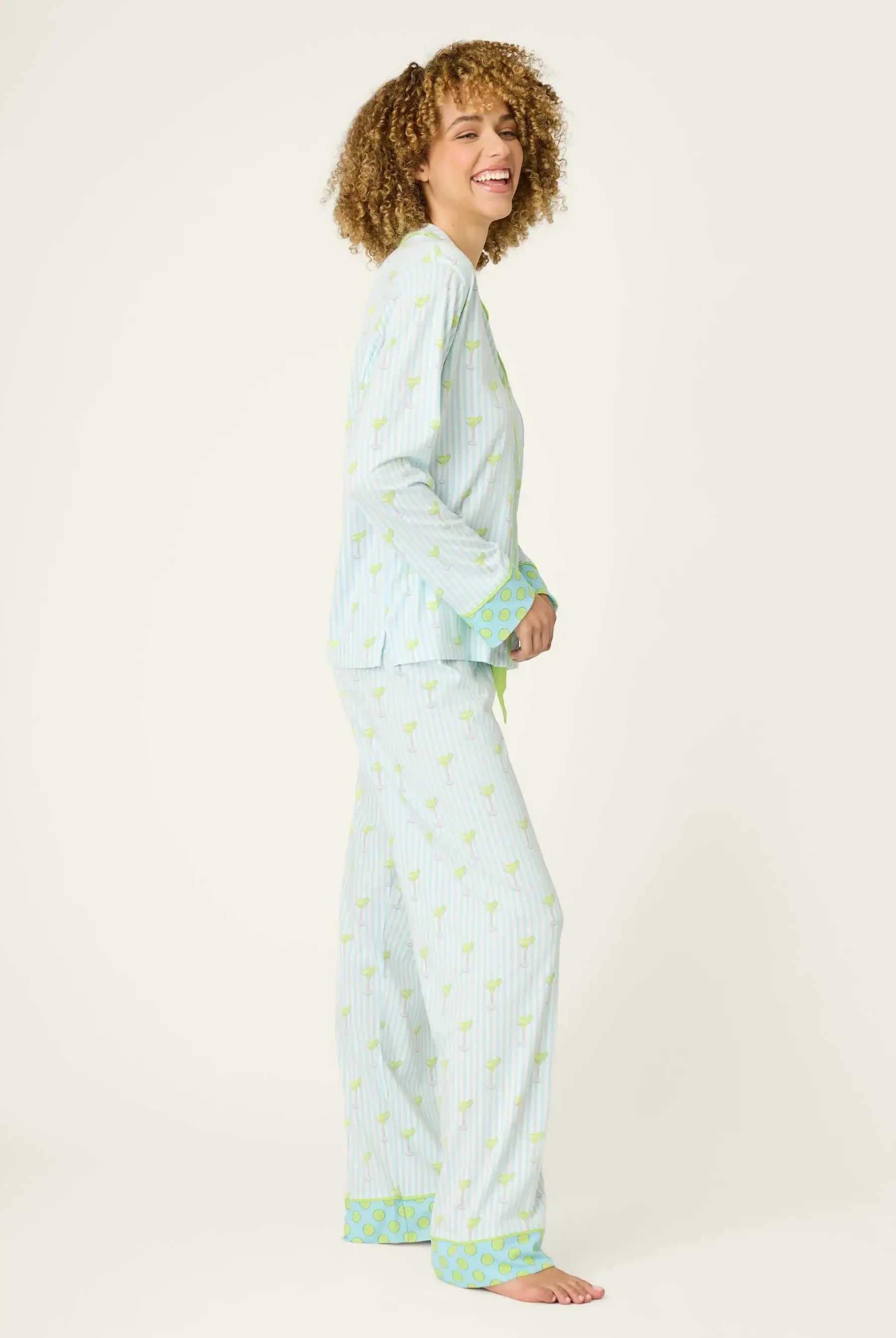 Playful Prints Cotton-Modal Long Sleeve Pajama Set by PJ Salvage in Salty Cadillac Light Blue Margarita Print