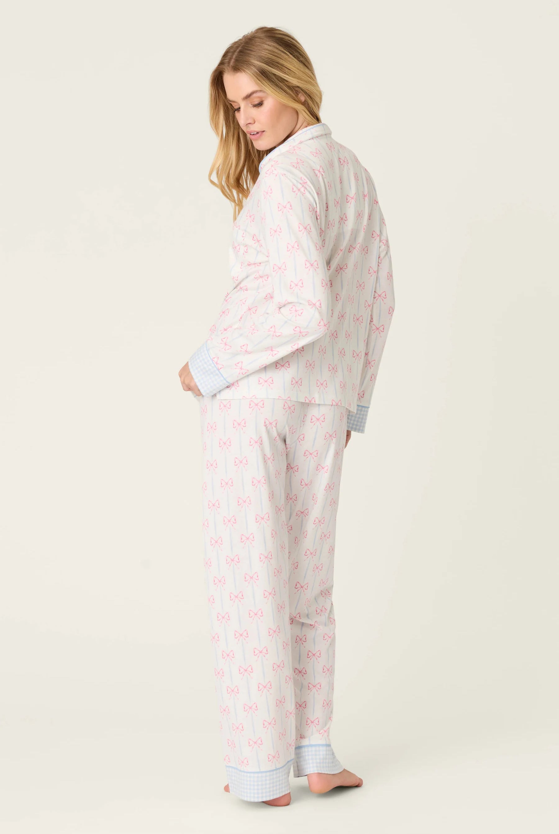 Playful Prints Cotton-Modal Long Sleeve Pajama Set by PJ Salvage in All Wrapped Up Pink Bow Print