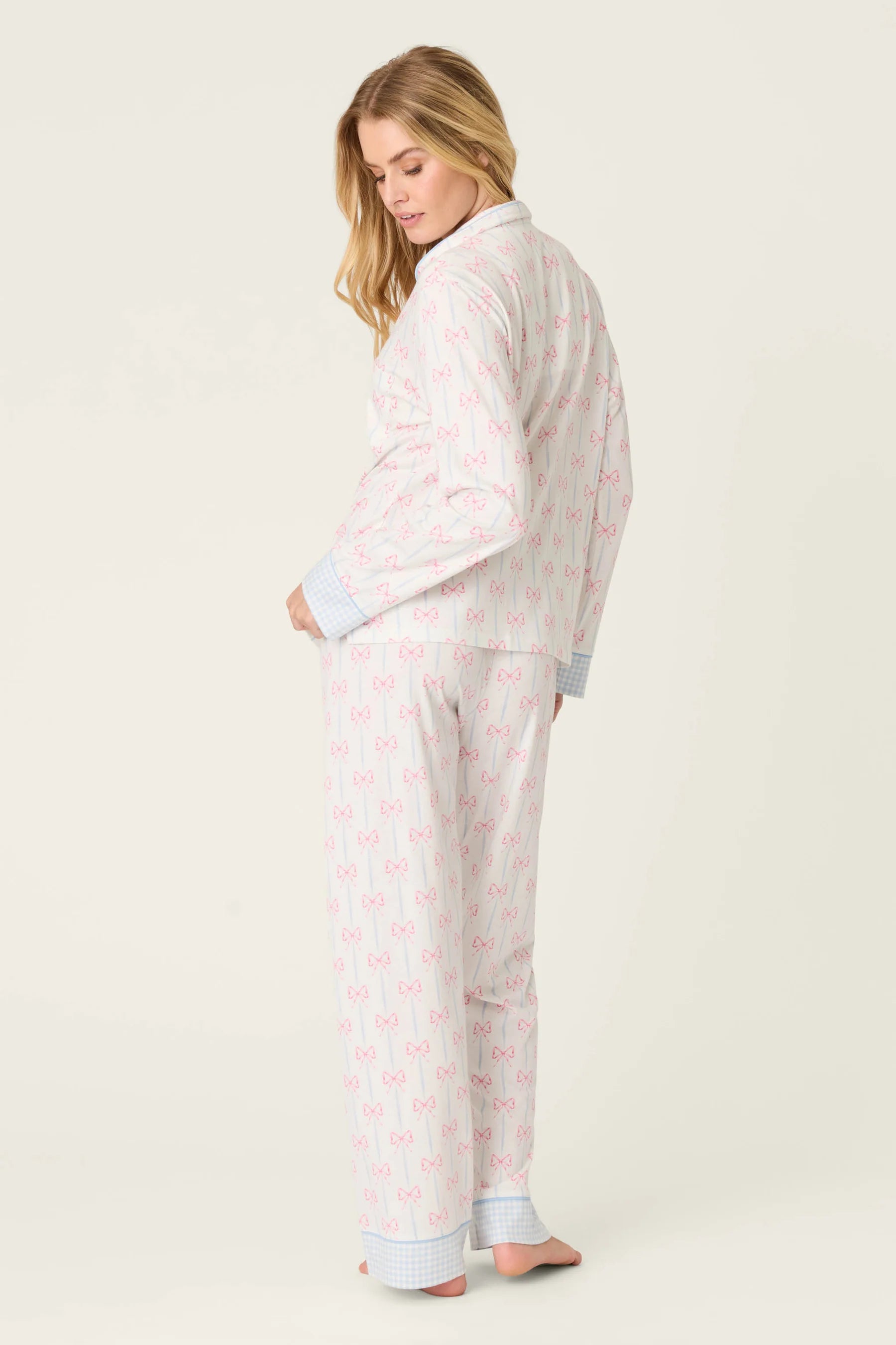 Playful Prints Cotton-Modal Long Sleeve Pajama Set by PJ Salvage in All Wrapped Up Pink Bow Print