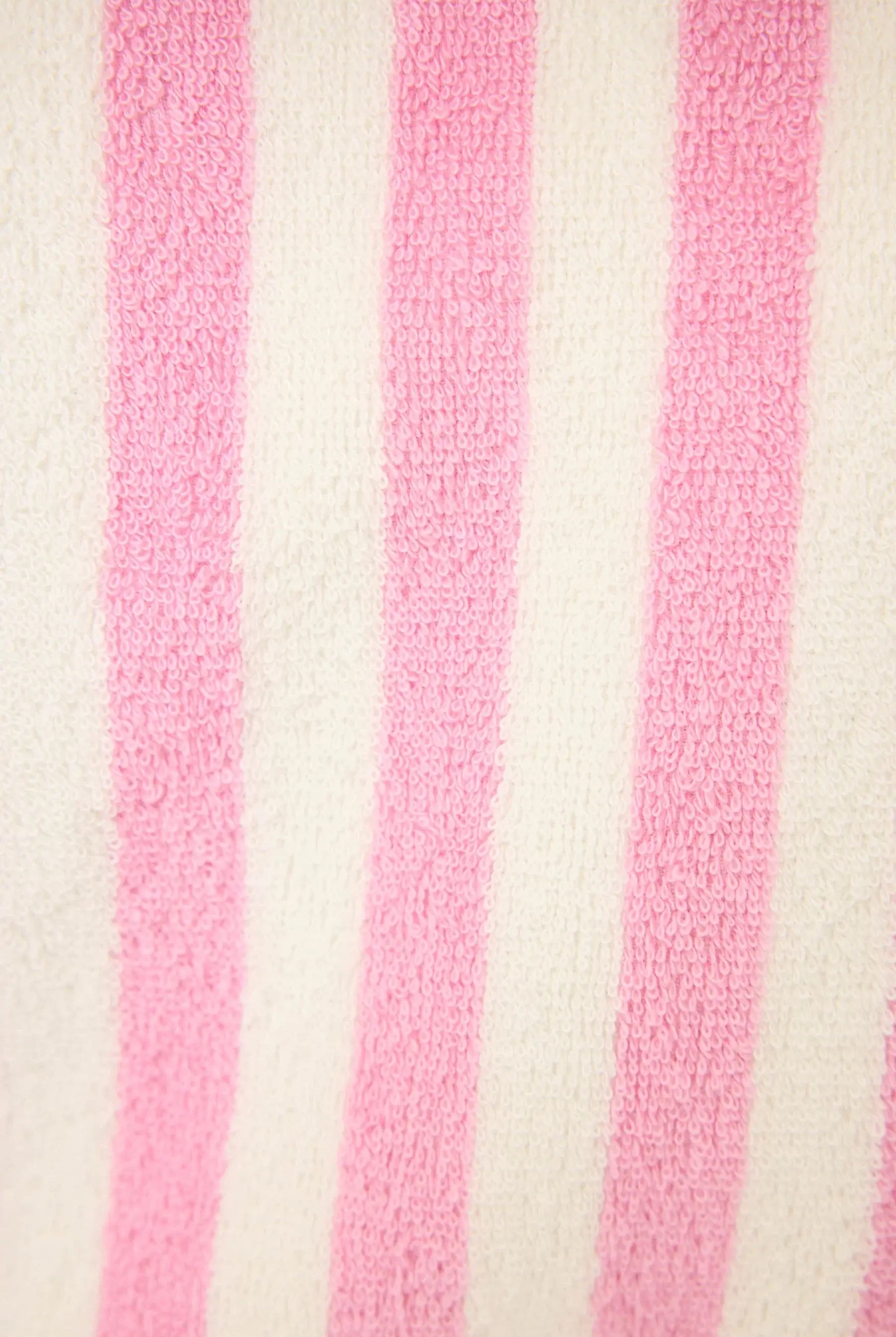 PJ SALVAGE Playful Cotton Terry Robe close up shot of the Out of Office Pink stripe print