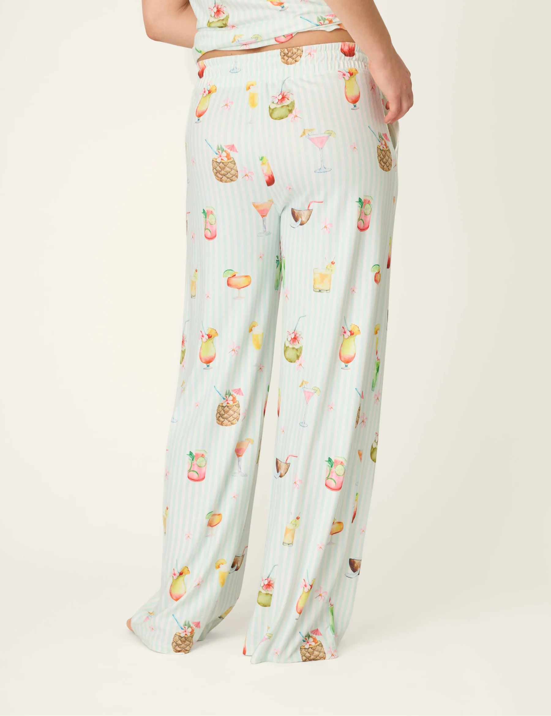 PJ Salvage 5 O'Clock Somewhere cocktail print long sleeve pyjama shirt and pant set in aqua and white stripe — Cloud Nine Pajamas Edmonton