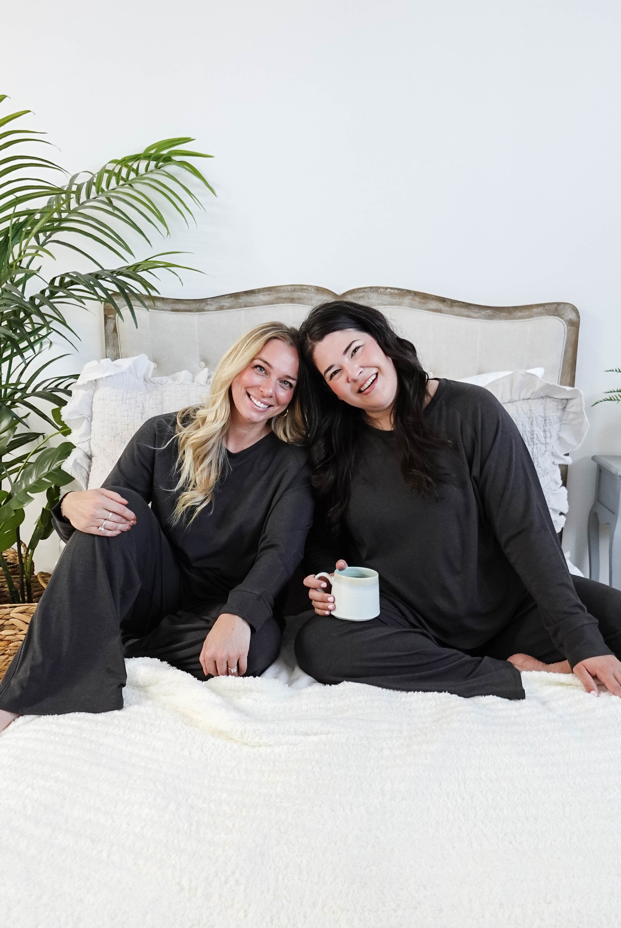 women's bamboo blend lounge set casual long sleeve top and straight pant MIRANDA NIC Charcoal Grey