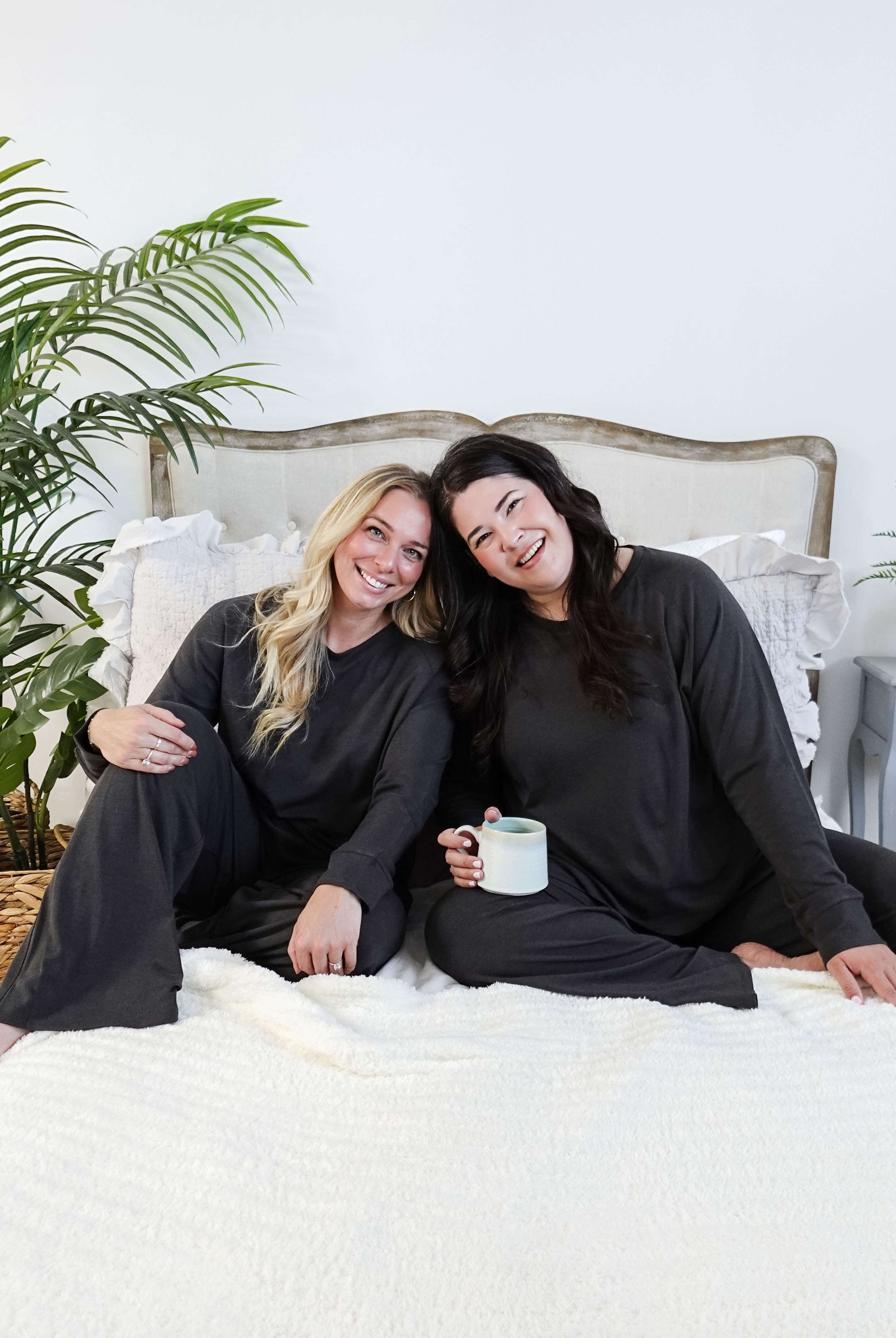 women's bamboo blend lounge set casual long sleeve top and straight pant MIRANDA NIC Charcoal Grey