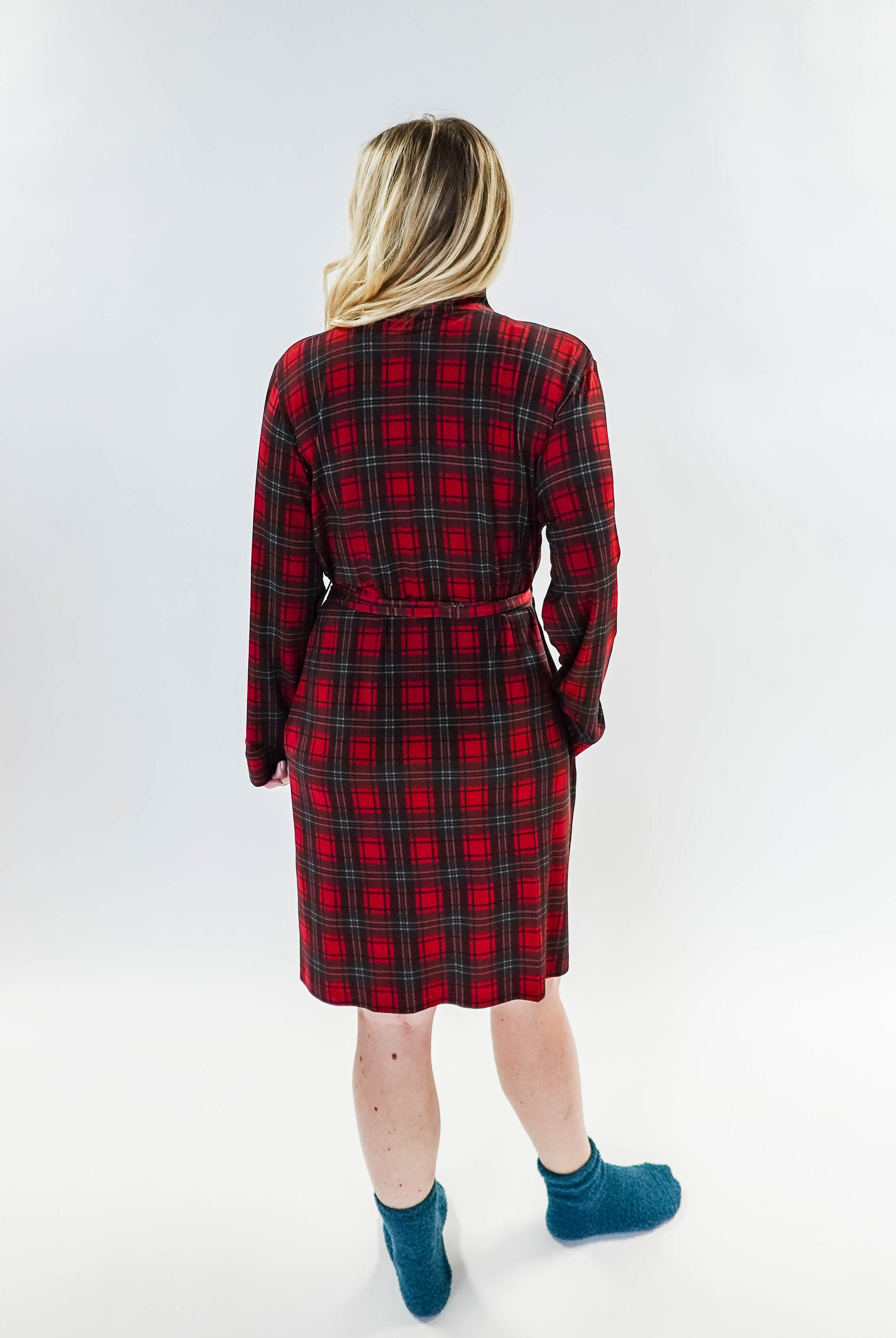 women's holiday red plaid robe in bamboo Georgia Rylan