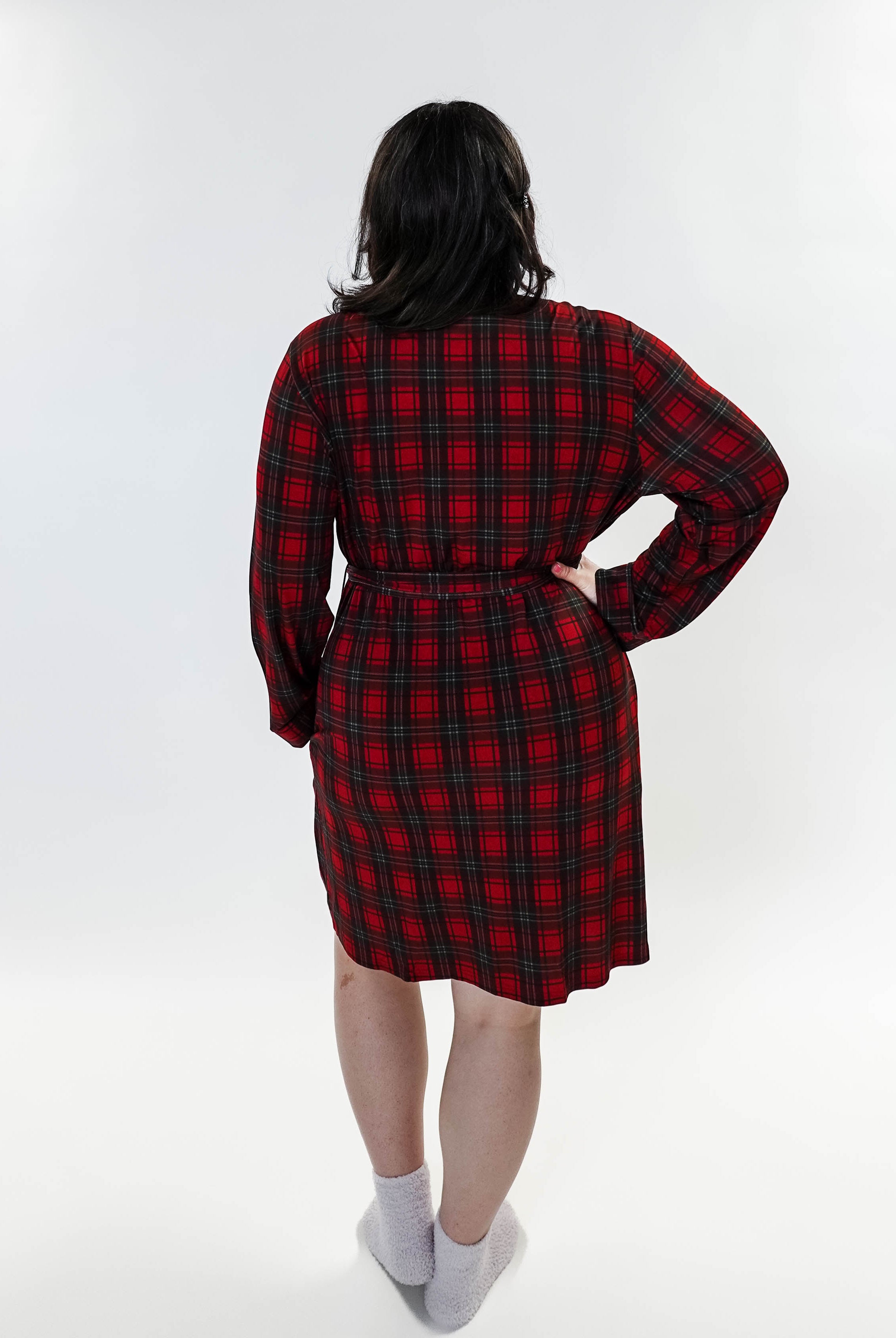 women's holiday red plaid robe in bamboo Georgia Rylan