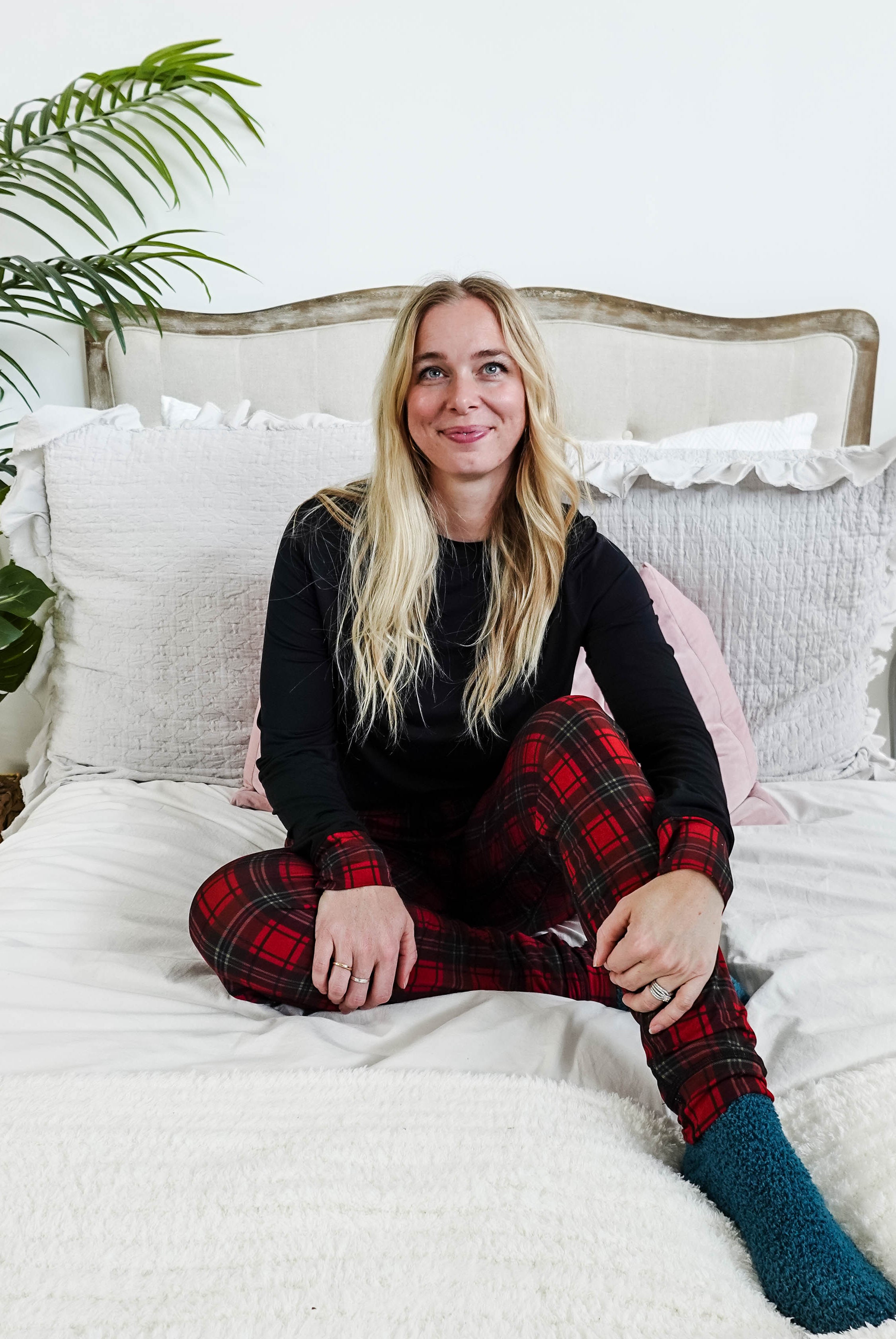 Red Plaid & Black Long Sleeve Jogger Bamboo PJ Set women's holiday pj set red plaid with solid top jogger and top bamboo Georgia Rylan
