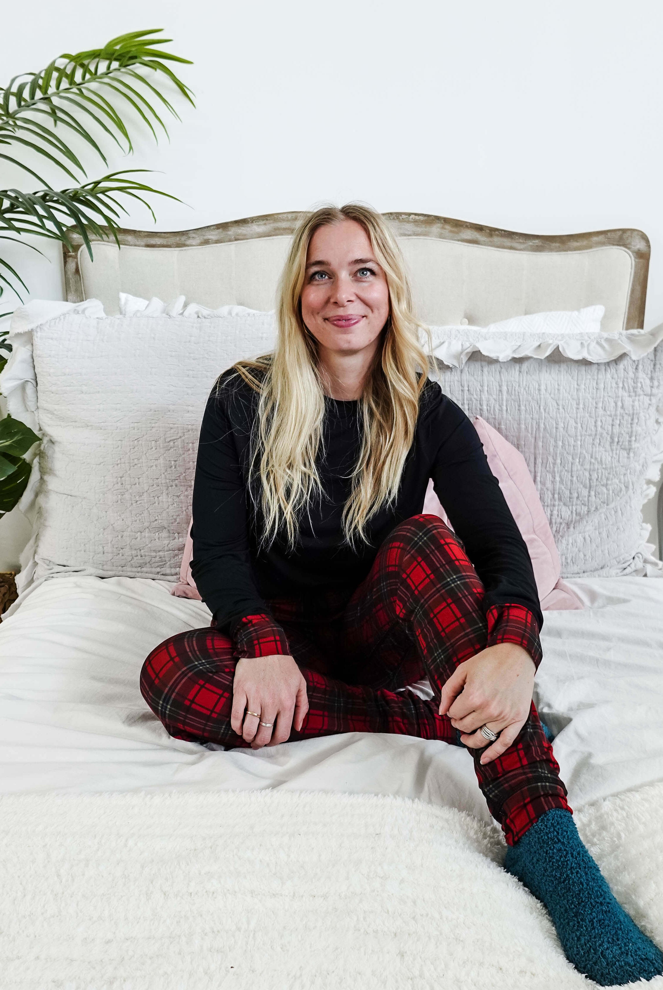 Red Plaid & Black Long Sleeve Jogger Bamboo PJ Set women's holiday pj set red plaid with solid top jogger and top bamboo Georgia Rylan