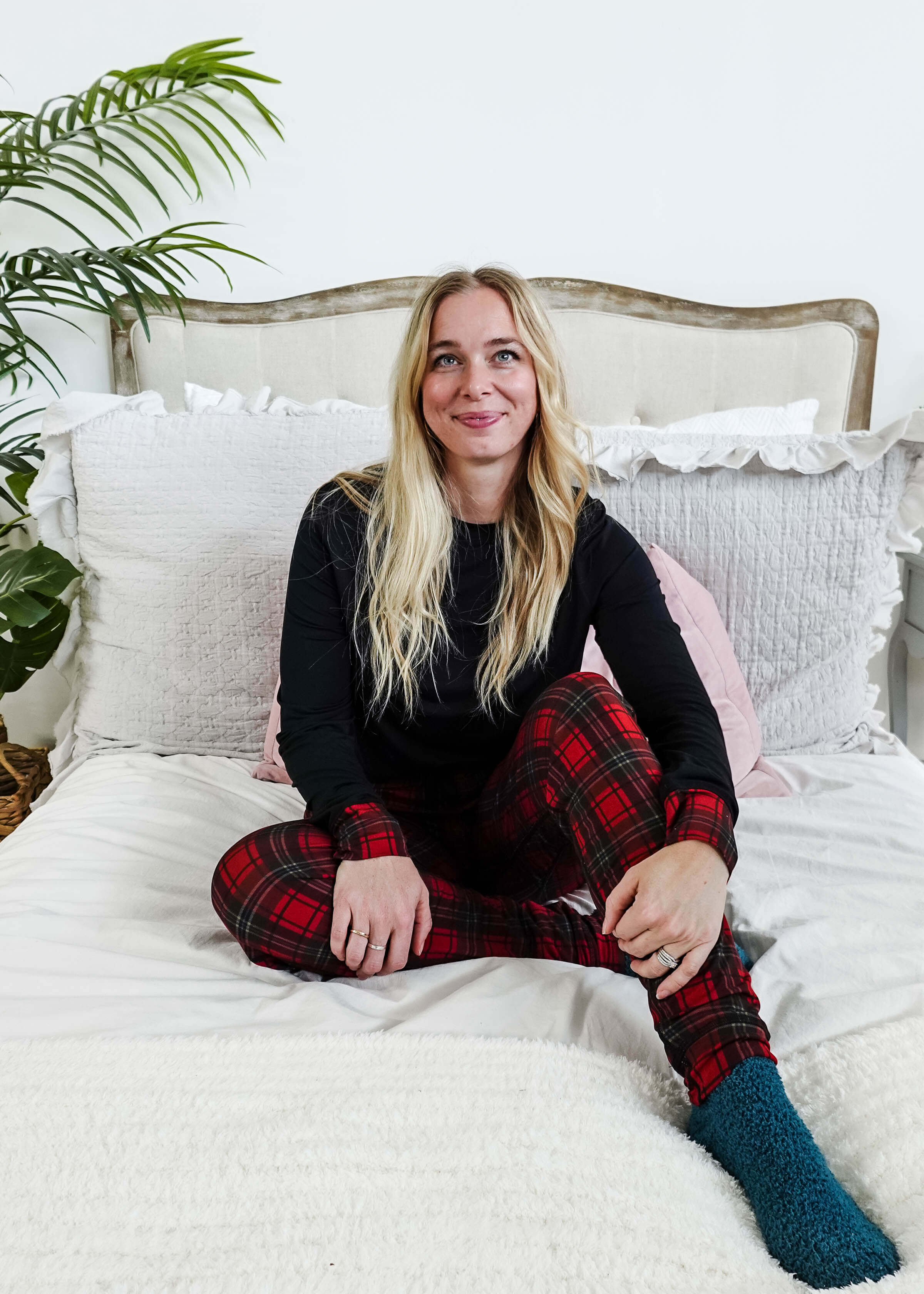 Red Plaid & Black Long Sleeve Jogger Bamboo PJ Set women's holiday pj set red plaid with solid top jogger and top bamboo Georgia Rylan
