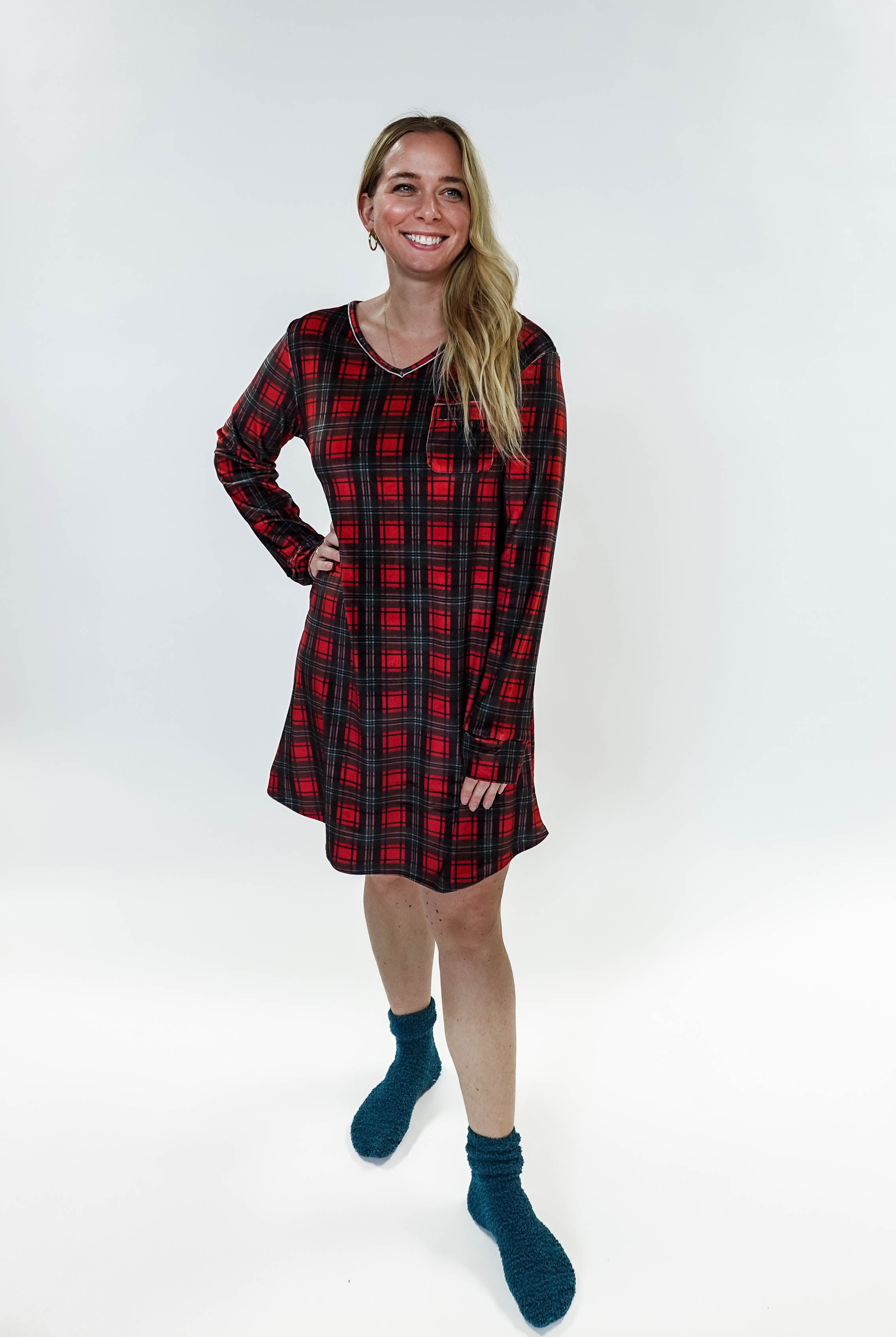women's soft velour red plaid nightgown for holidays Miranda Nic