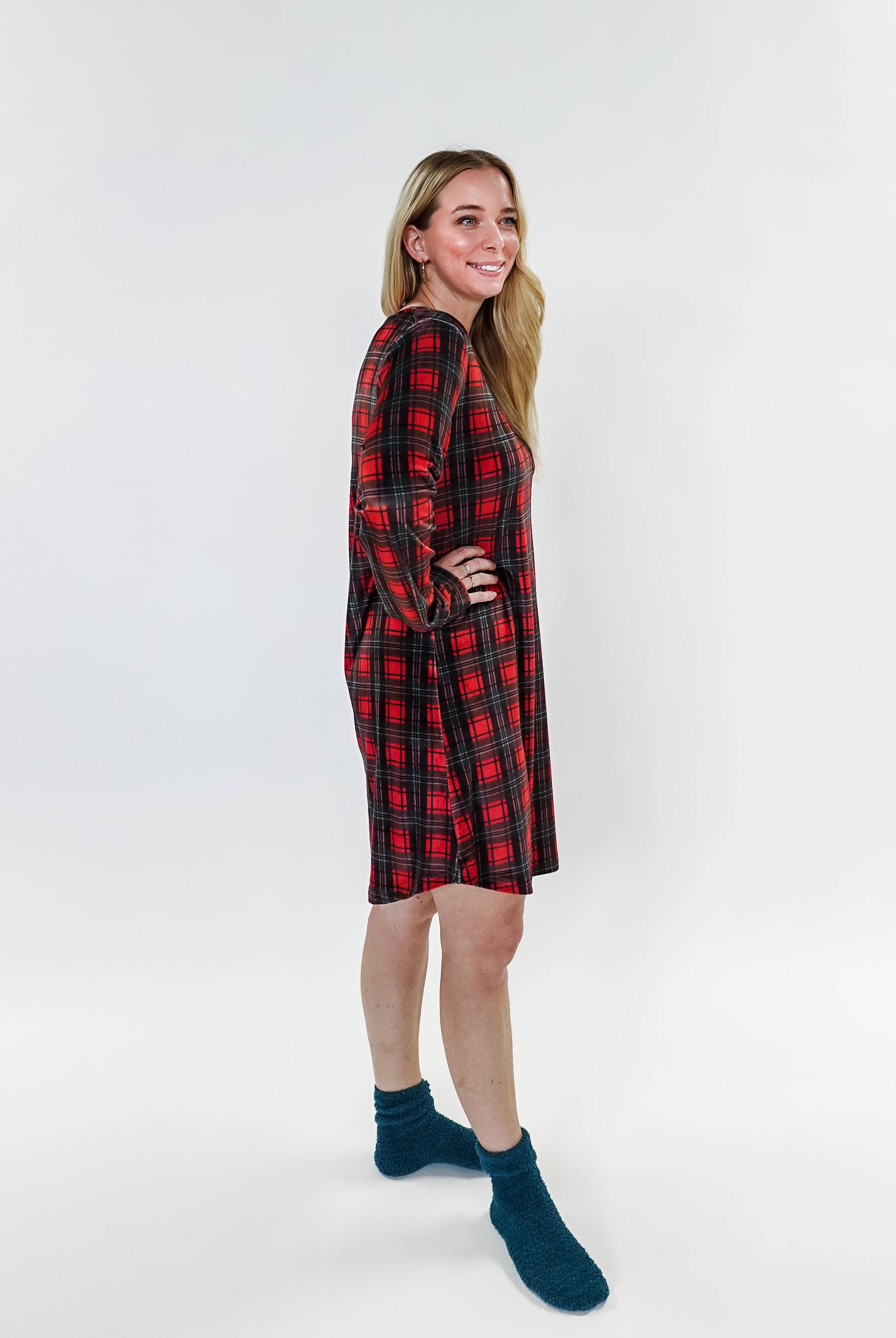 women's soft velour red plaid nightgown for holidays Miranda Nic