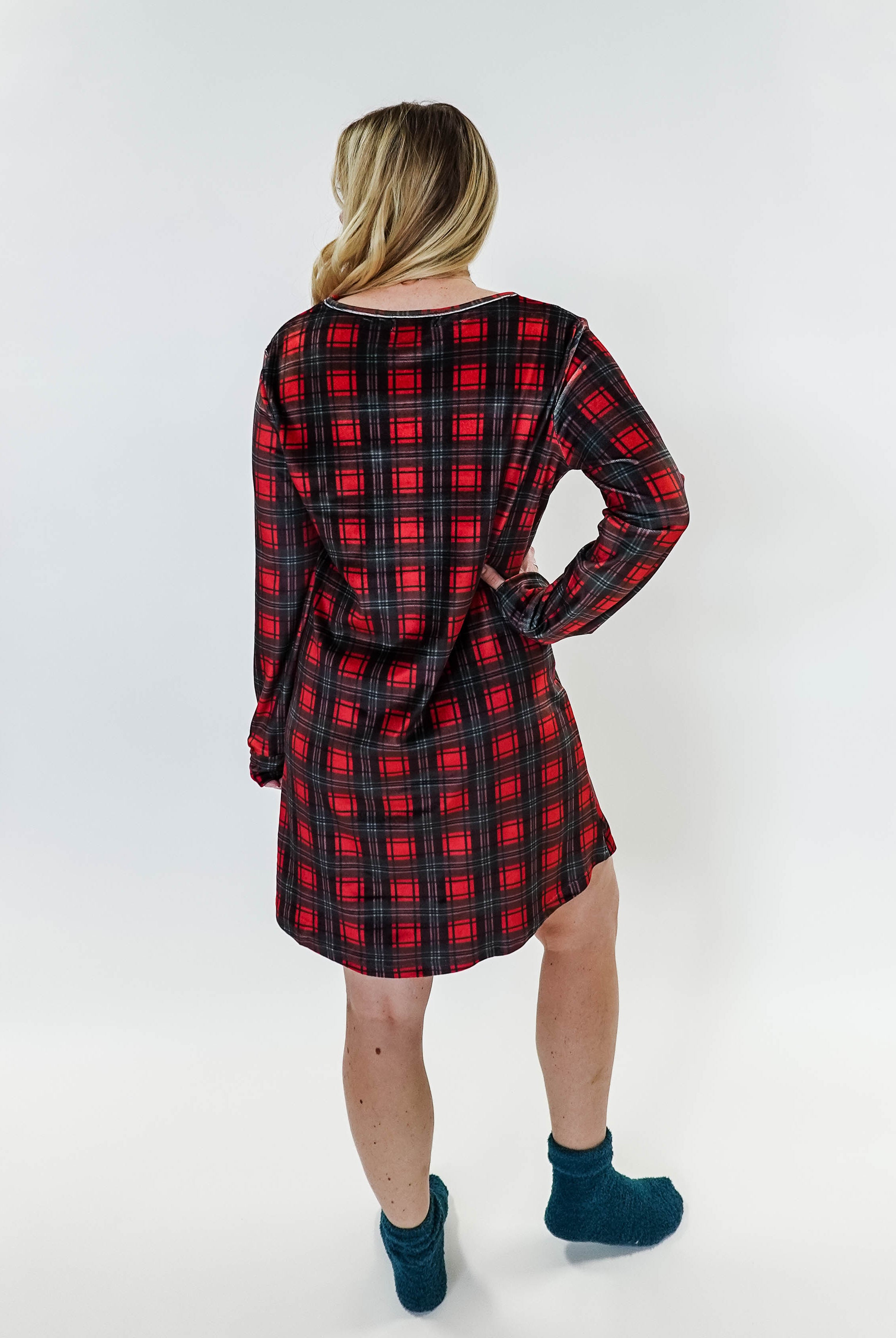 women's soft velour red plaid nightgown for holidays Miranda Nic