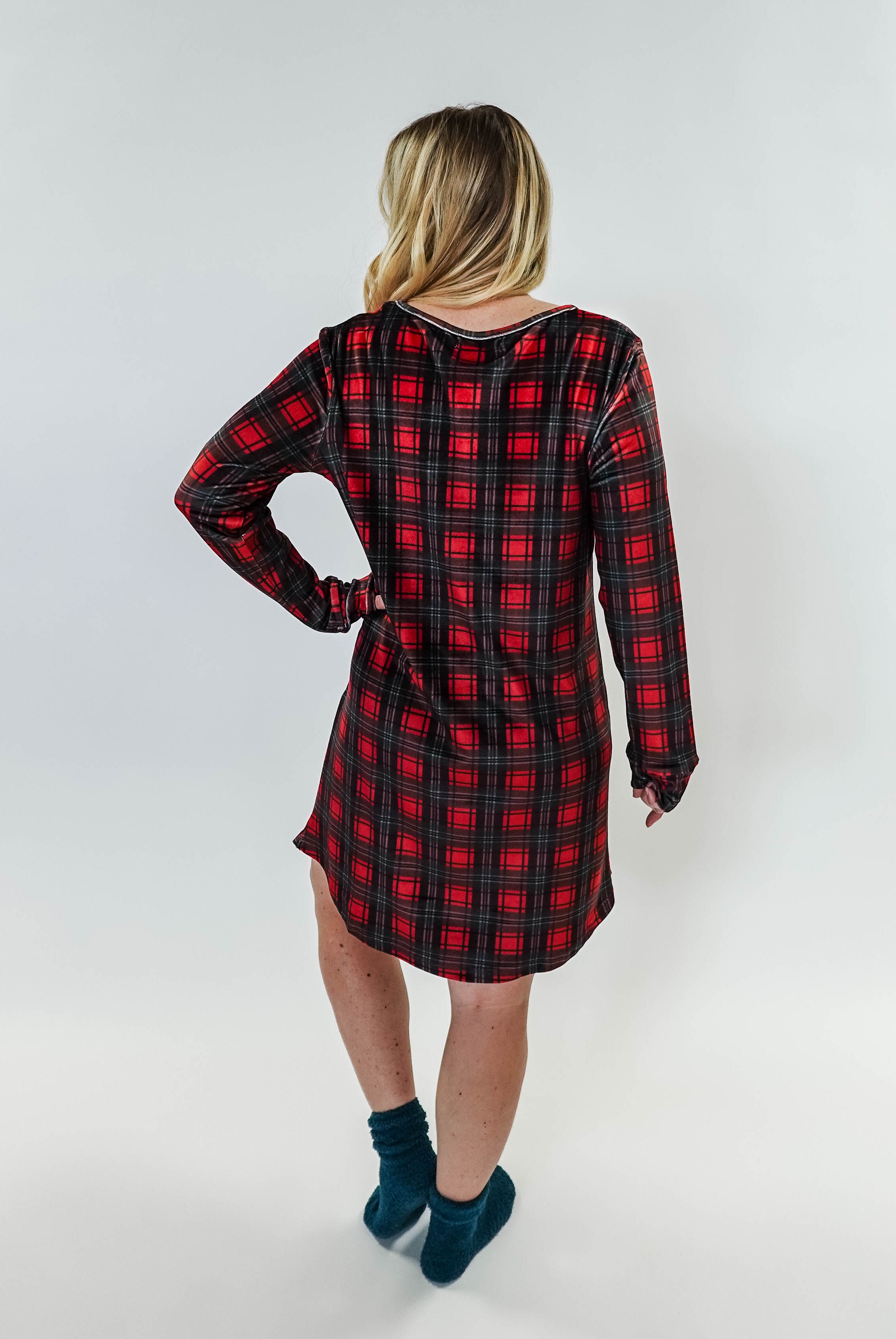 women's soft velour red plaid nightgown for holidays Miranda Nic