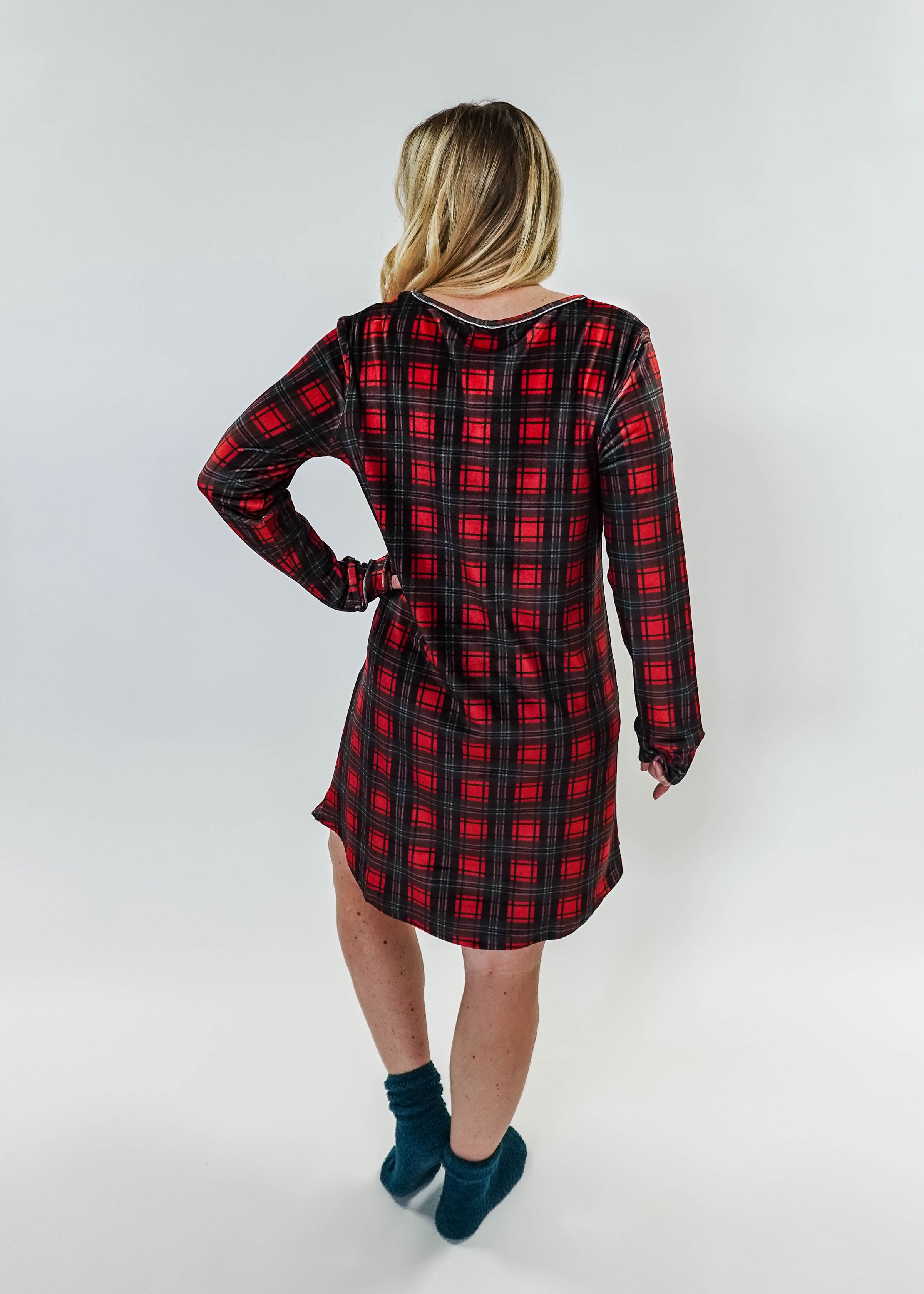 women's soft velour red plaid nightgown for holidays Miranda Nic