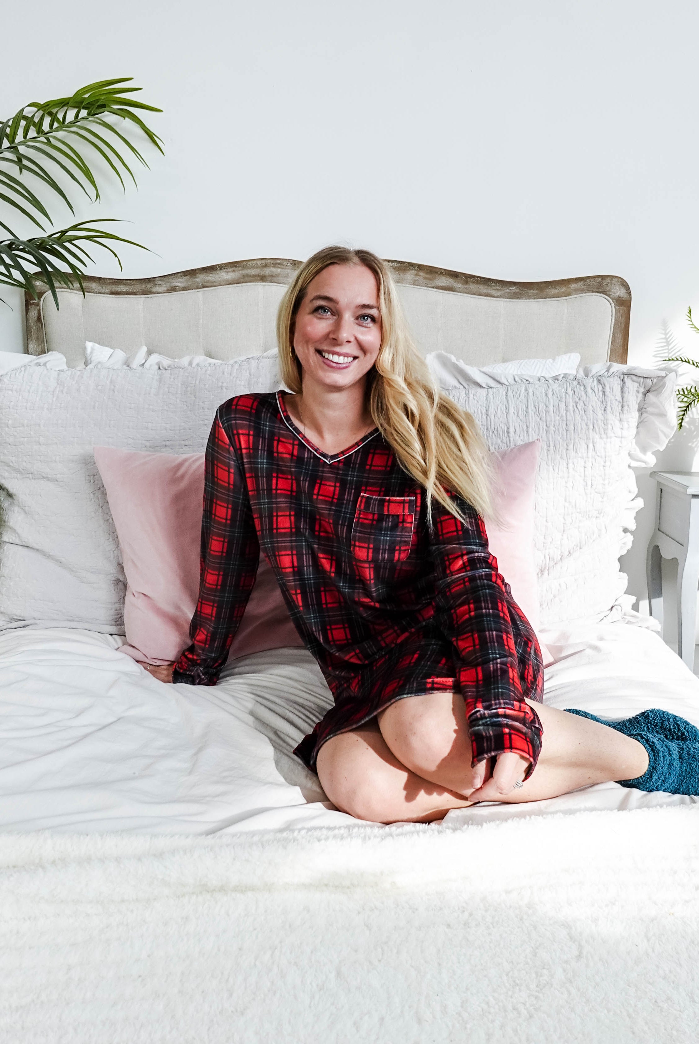 women's soft velour red plaid nightgown for holidays Miranda Nic