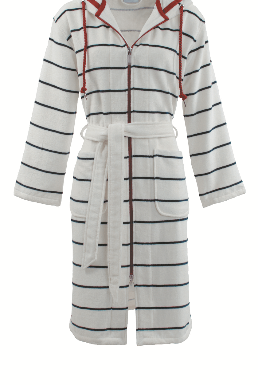Carl Ross Women’s Cotton Velour Stripe Robe with Zipper & Hood