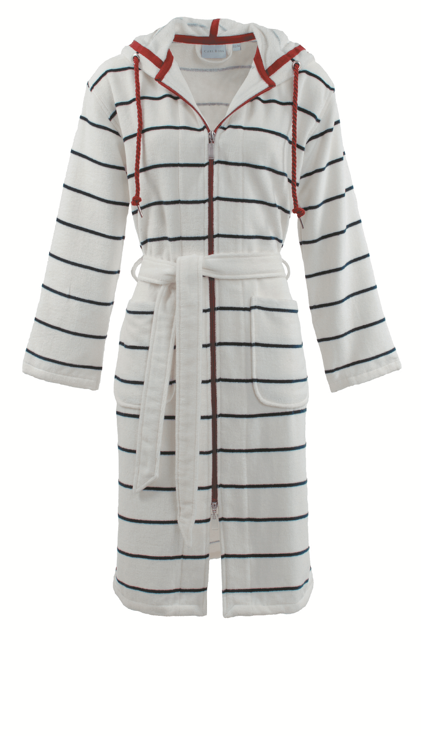Carl Ross Women’s Cotton Velour Stripe Robe with Zipper & Hood