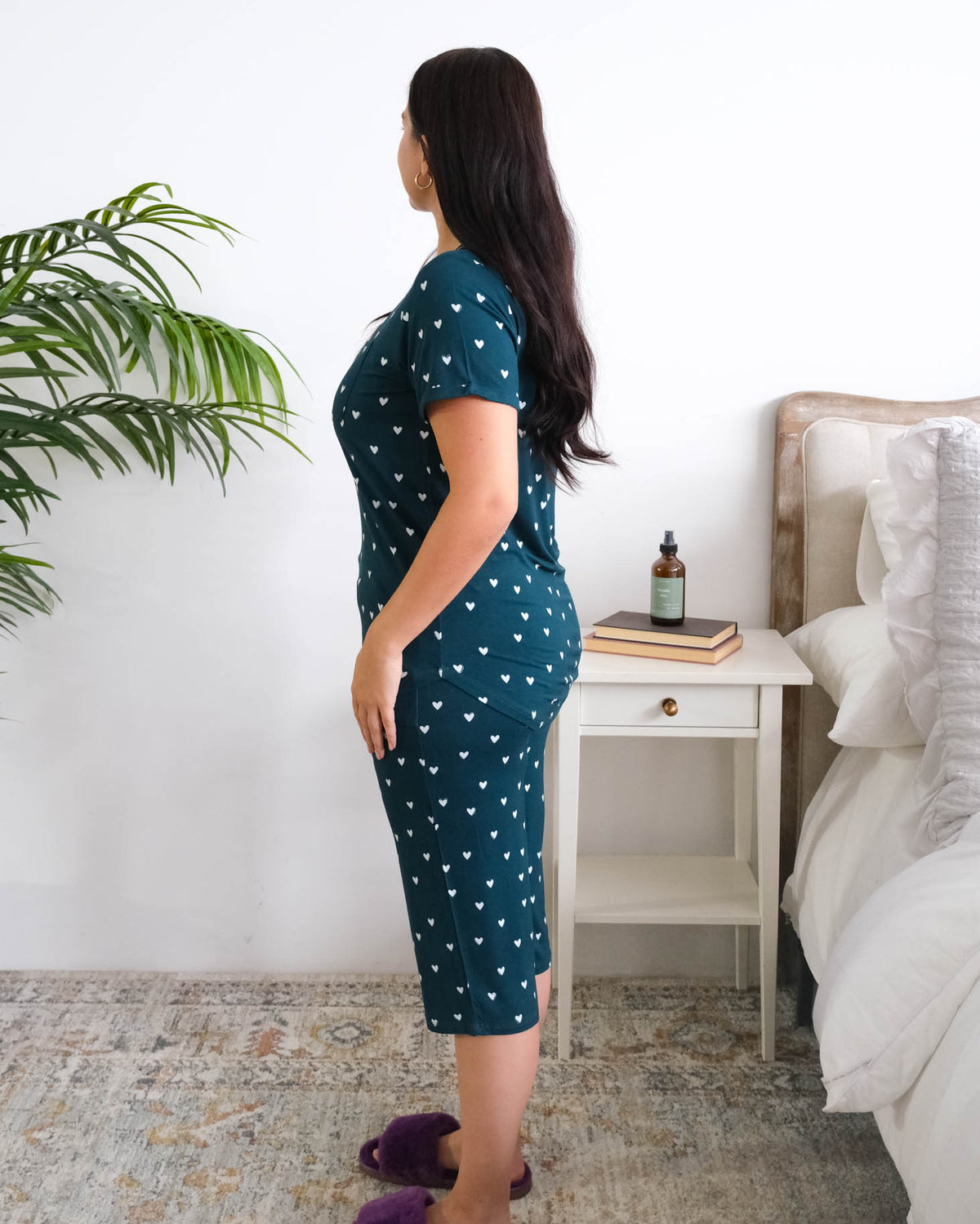 Georgia Rylan Sweetheart Slumber Capri PJ Set model side view — Cloud Nine Pajamas