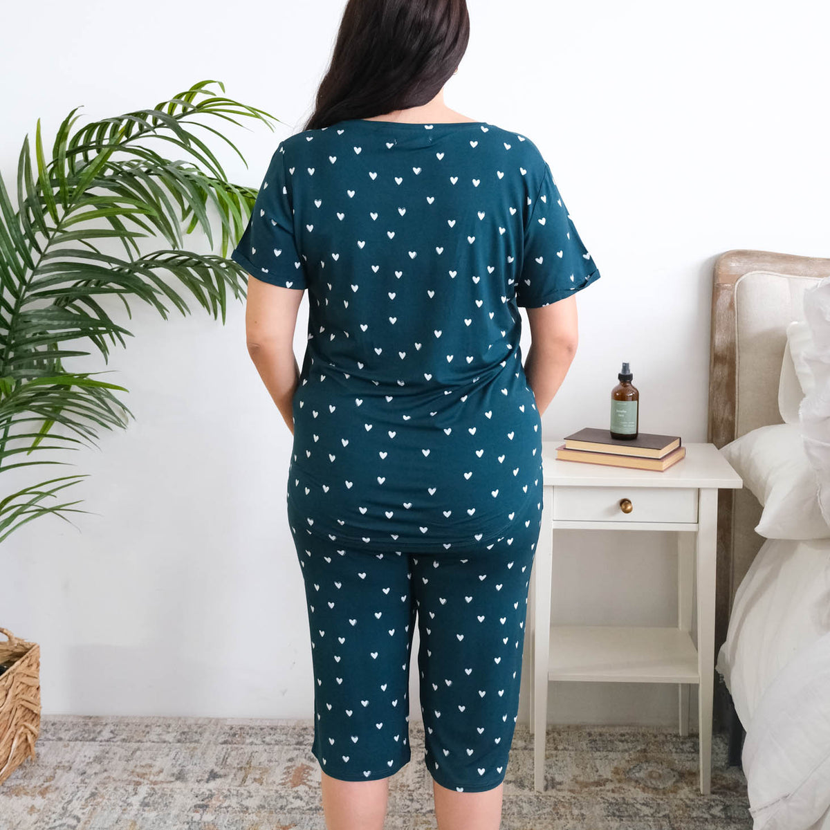 Georgia Rylan Sweetheart Slumber Bamboo Capri Set model back view — Cloud Nine Pajamas