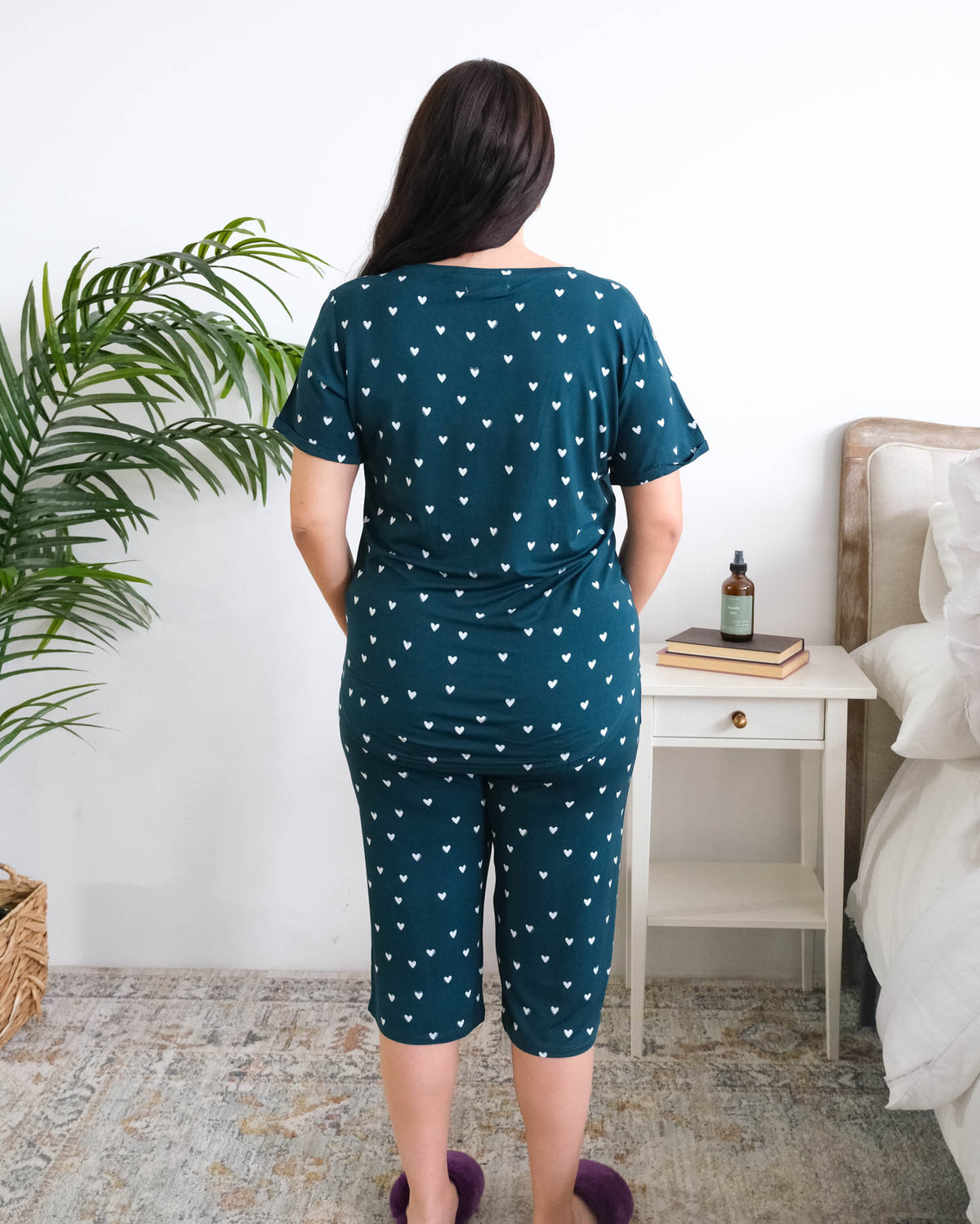 Georgia Rylan Sweetheart Slumber Bamboo Capri Set model back view — Cloud Nine Pajamas