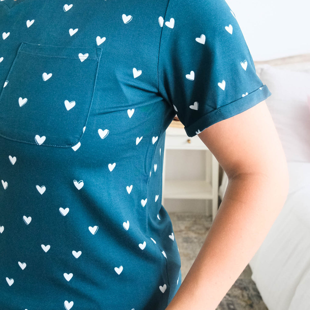 Georgia Rylan Sweetheart Slumber Tee rolled sleeve cuff detail — Cloud Nine Pajamas