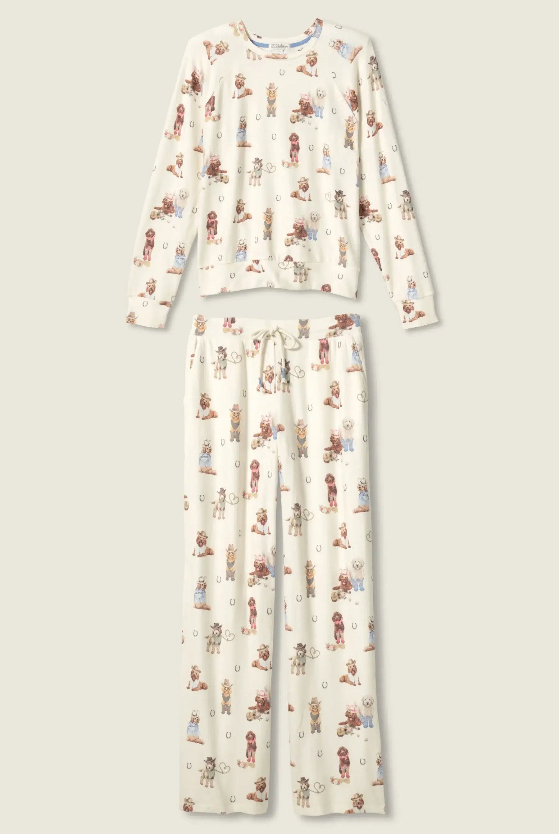 Women's ivory western cowboy dog print thermal peachy pj set pj salvage