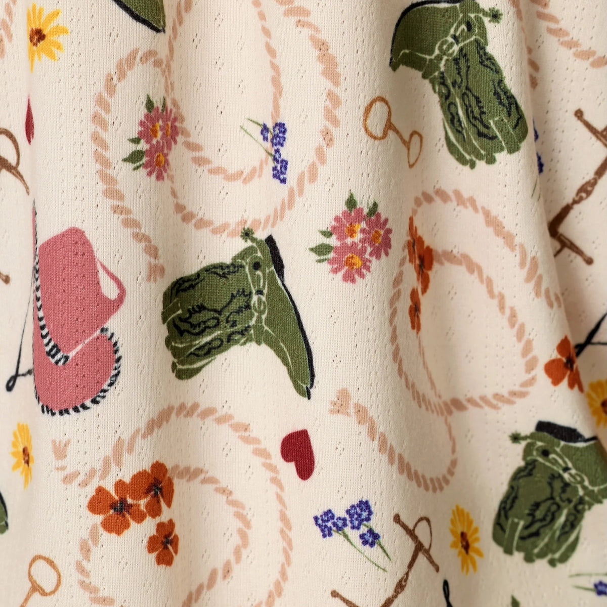 PJ Salvage Saddle Up Nude ivory pointelle fabric swatch — Cloud Nine Pajamas