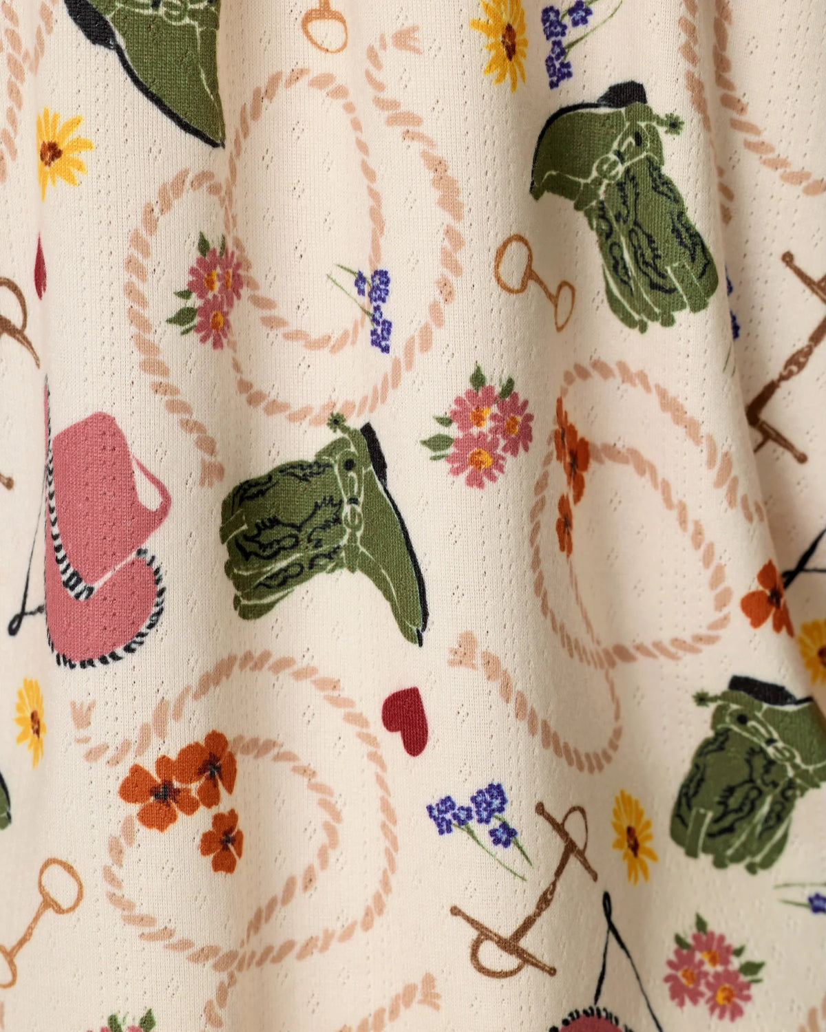 PJ Salvage Saddle Up Nude ivory pointelle fabric swatch — Cloud Nine Pajamas