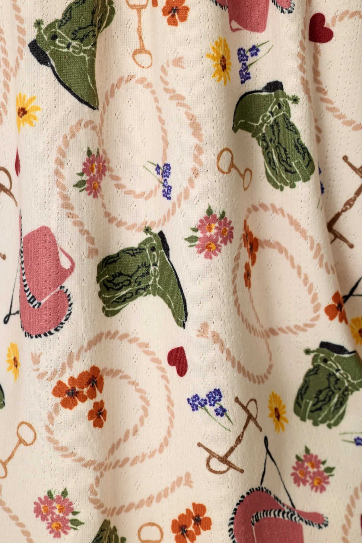 PJ Salvage Saddle Up Nude ivory pointelle fabric swatch — Cloud Nine Pajamas