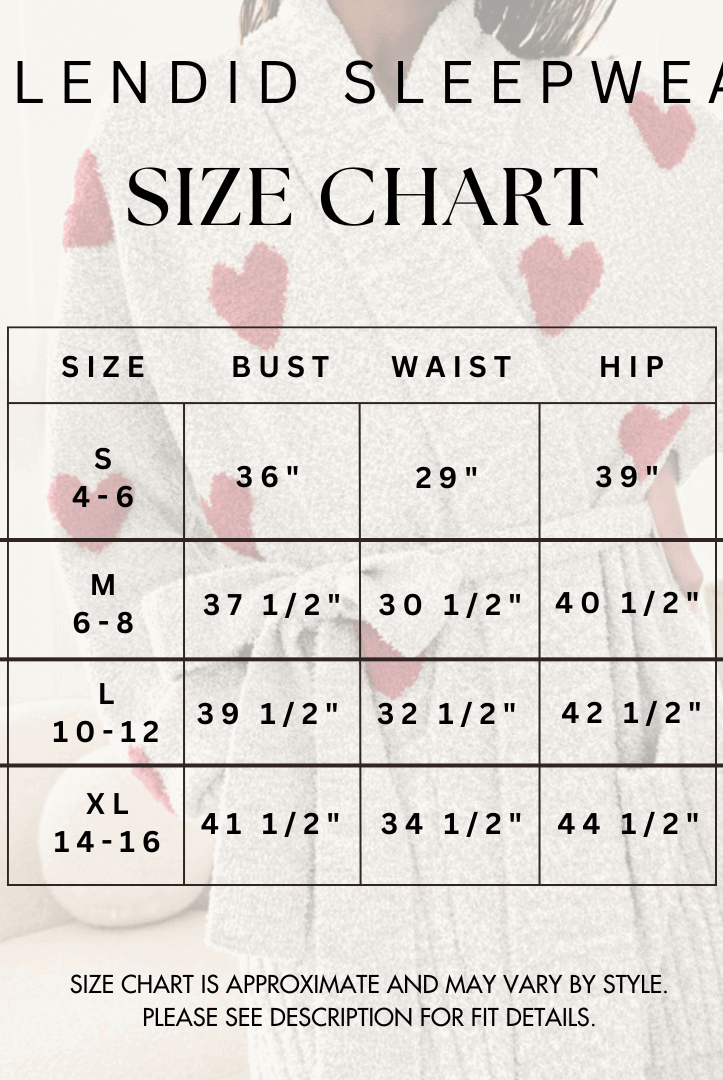 SPLENDID SLEEPWEAR SIZE GUIDE CLOUD NINE PAJAMAS