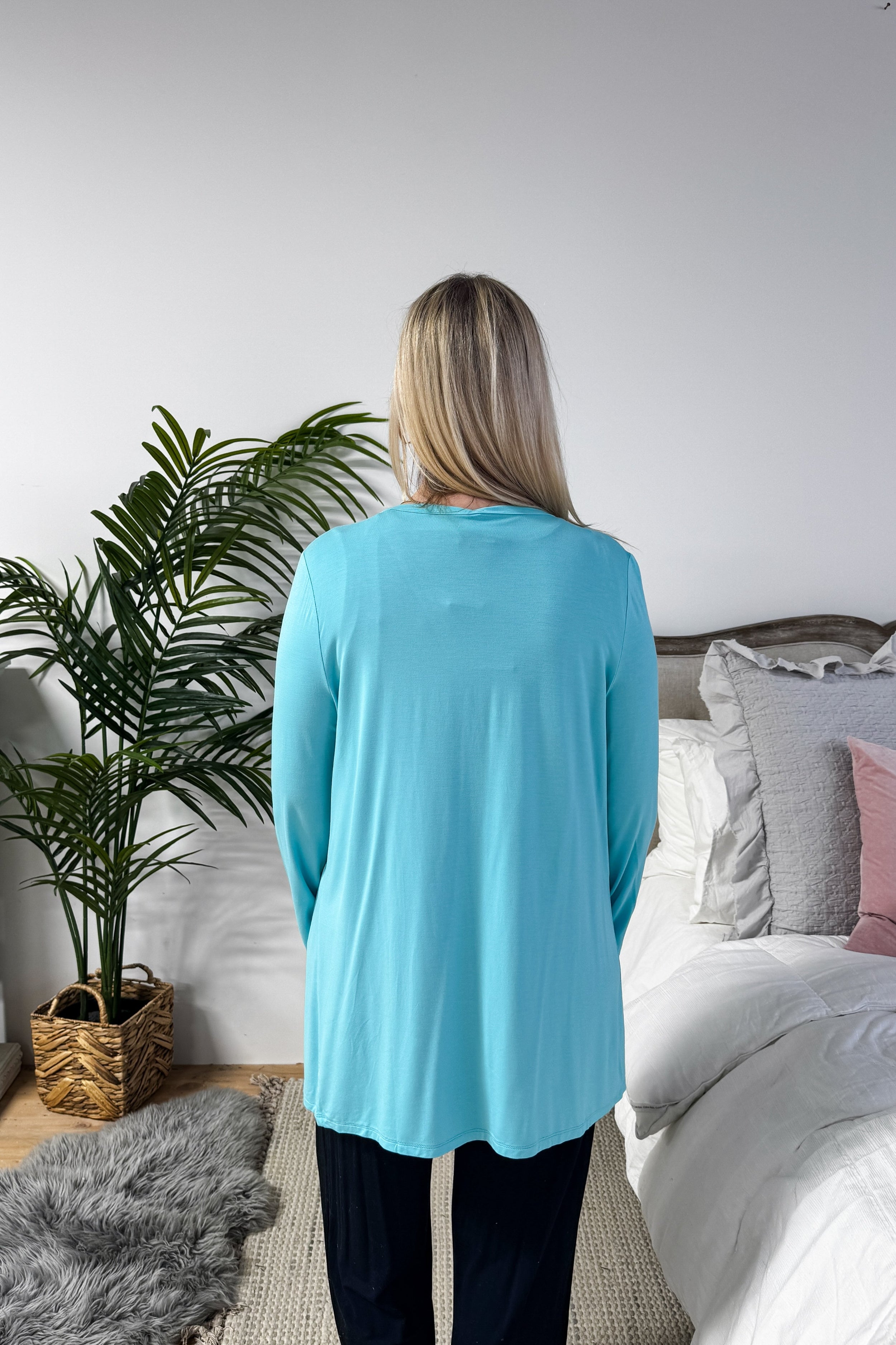 Sky Blue Long Bamboo Cardigan with Pockets | Georgia Rylan